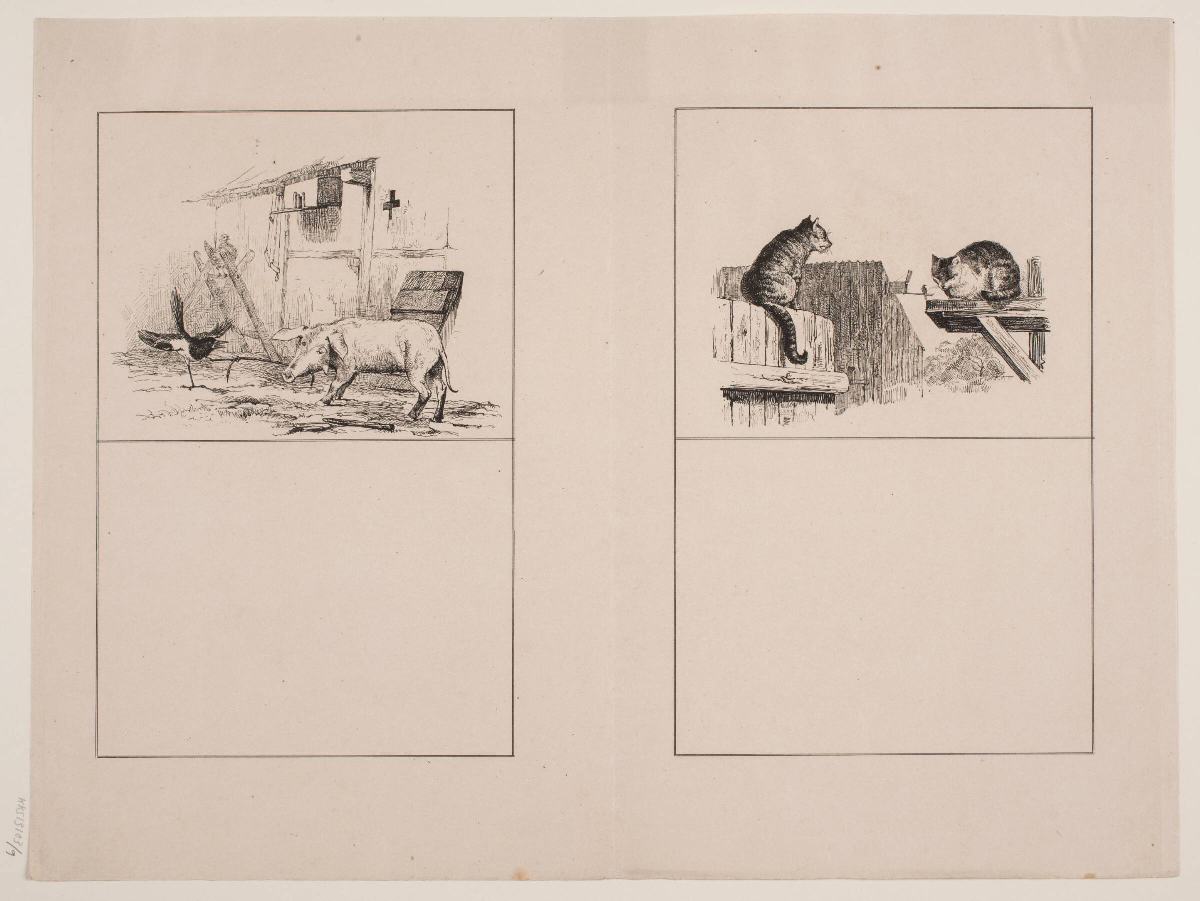 Skaden og grisen; De to katte, Adolph Kittendorff, 1845