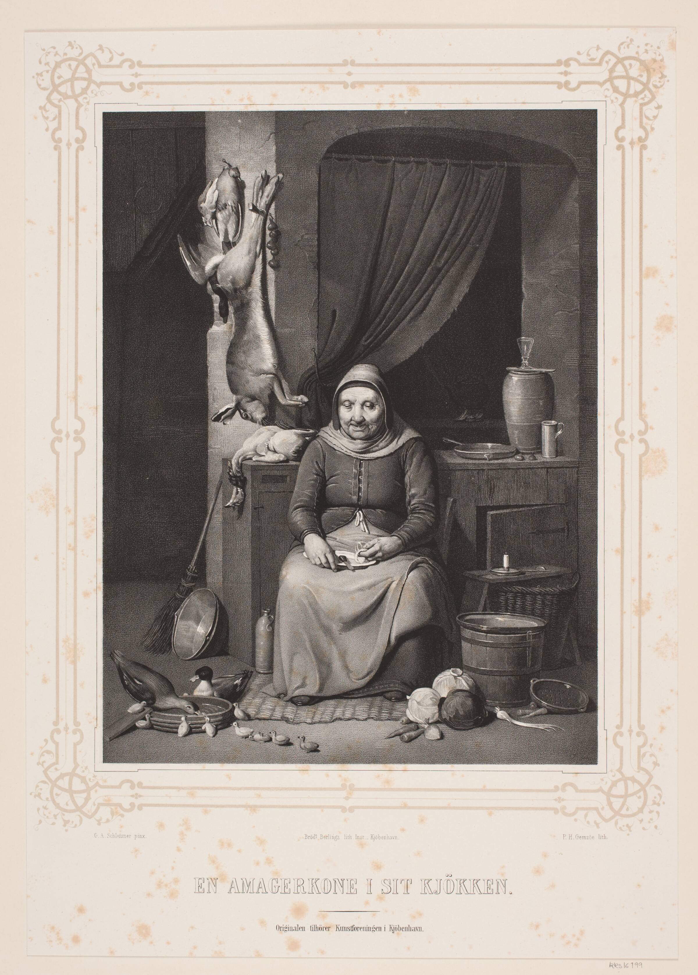 En amagerkone i sit køkken, Peter Henrik Gemzøe, 1846-1878
