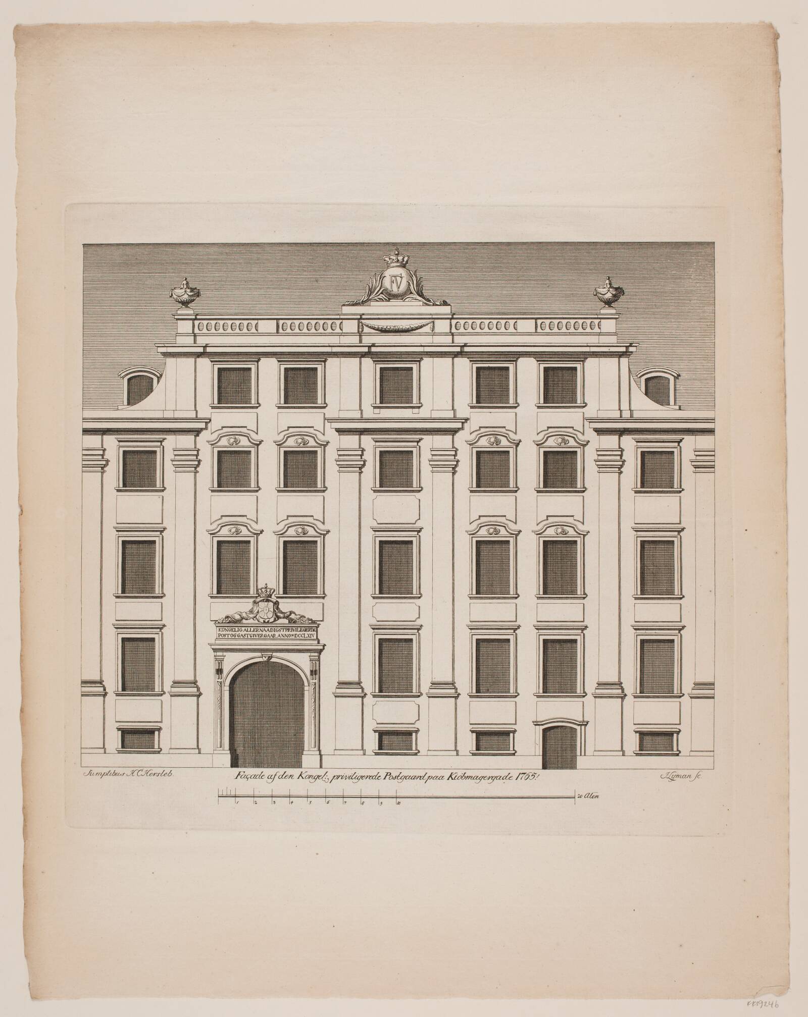 Facade af den kongelige priviligerede postgaard, Johan Samuel Lymann, 1765
