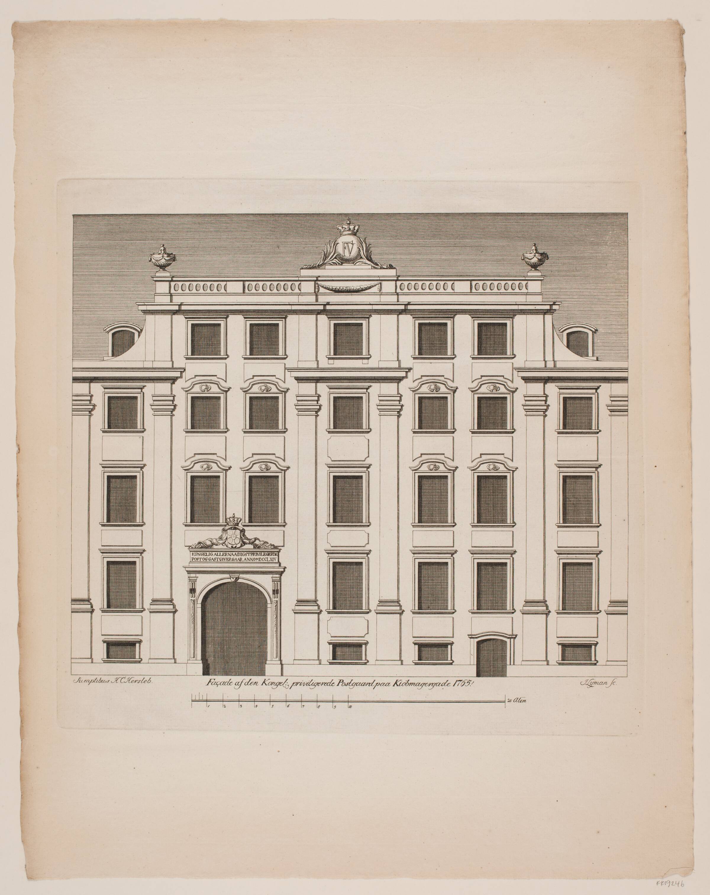Facade af den kongelige priviligerede postgaard, Johan Samuel Lymann, 1765