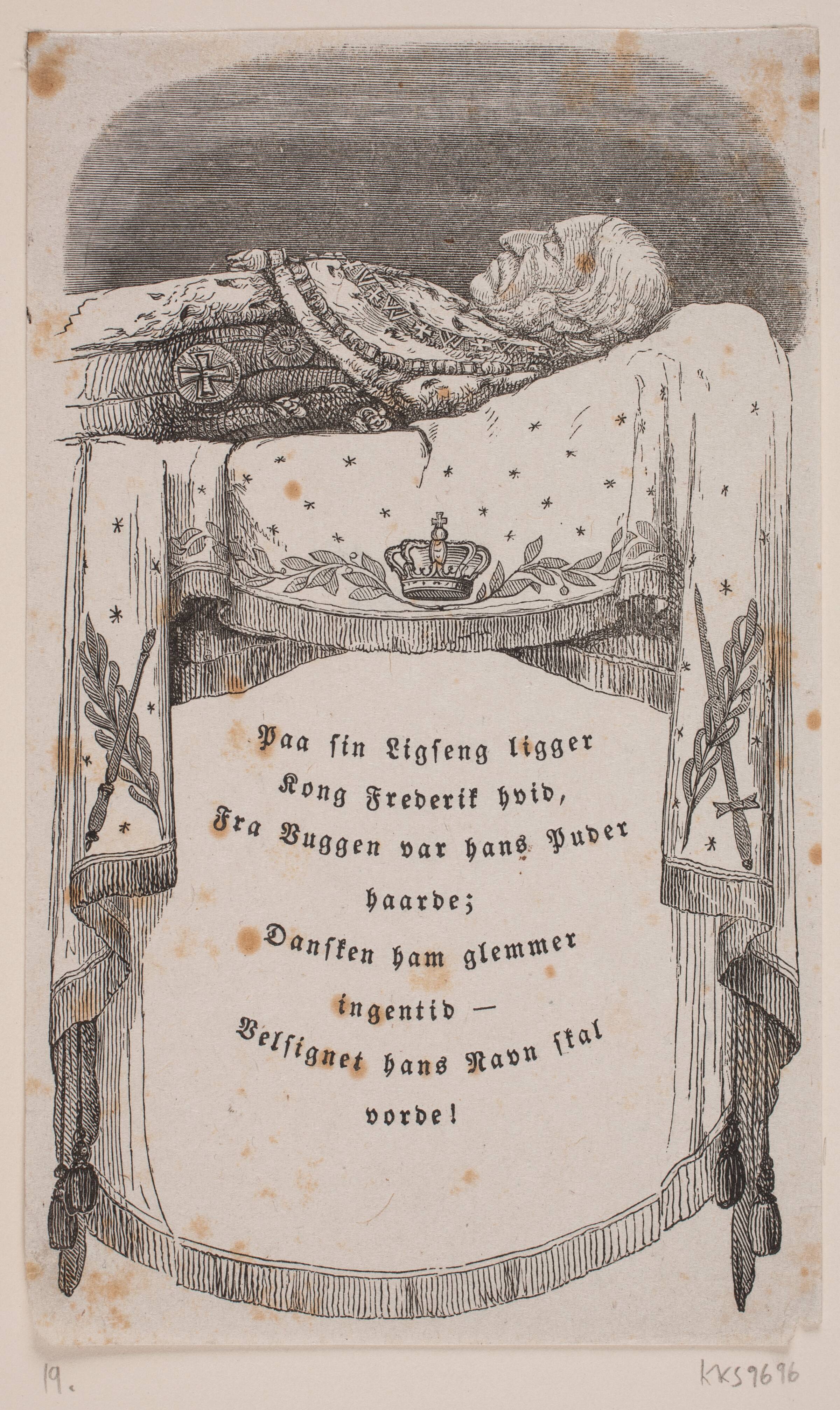 Frederik d. 6. på lit de parade, Balzer Dahl, 1825-1893