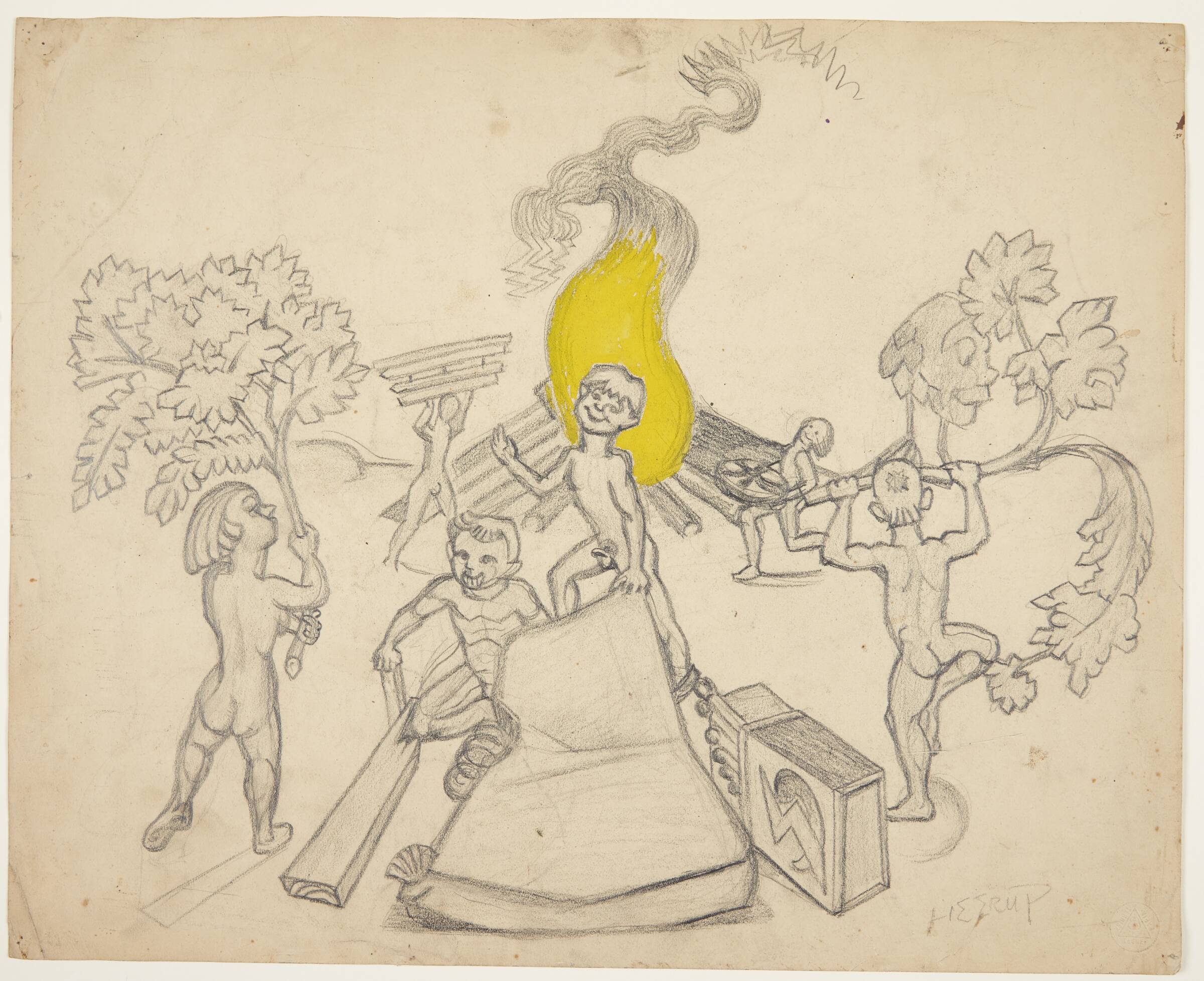 Nøgne drenge bærer ved til et bål, Henry Heerup, 1925-1929