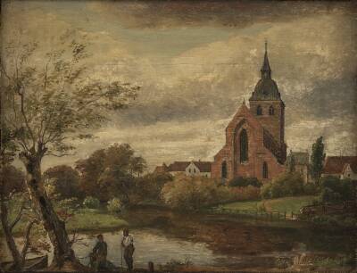 Efterårsdag ved Odense Å. Skt. Knuds Kirke set fra Blegepladsen