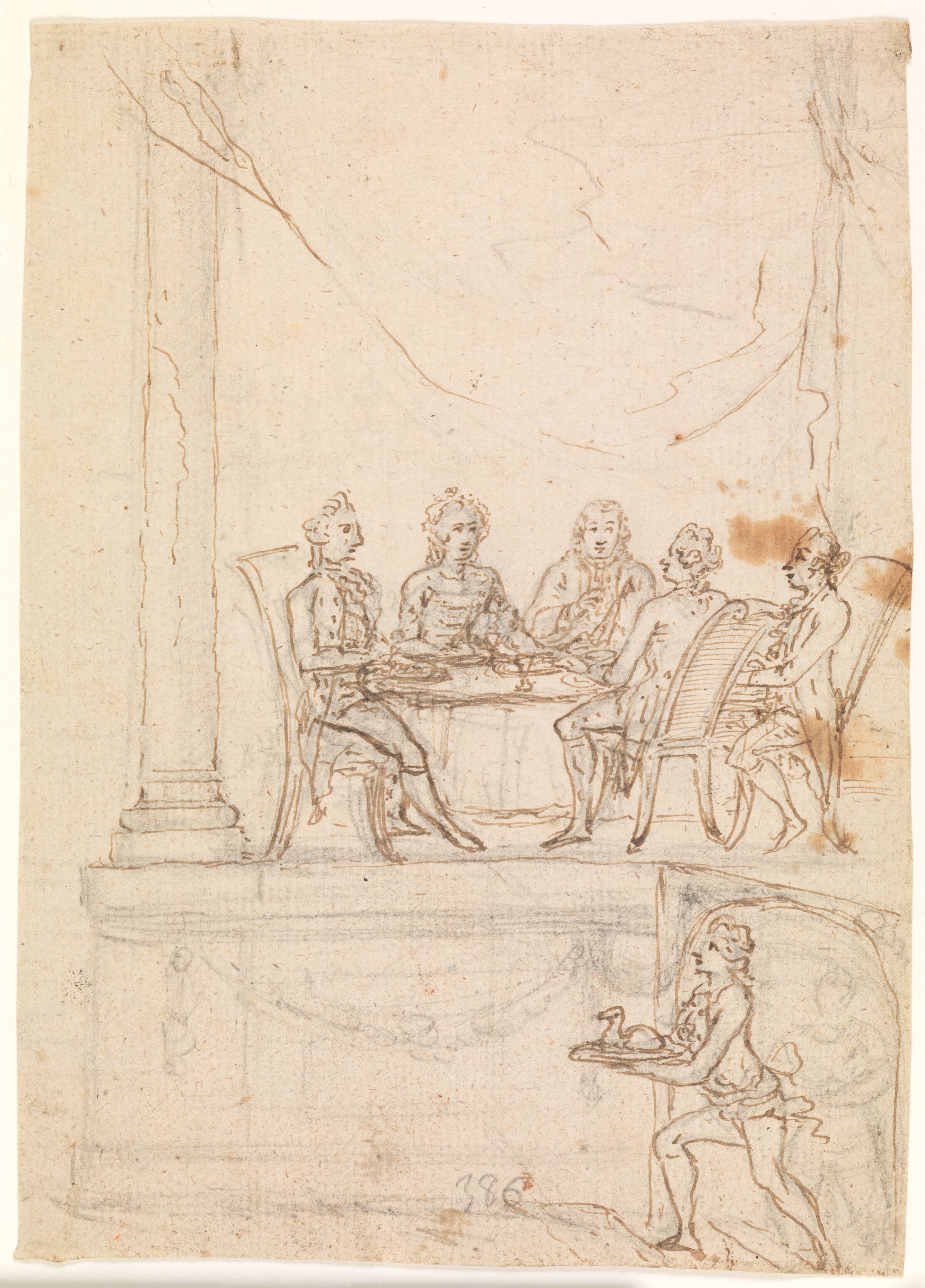 Kongefamilien ved et taffel på Hirschholm Slot 29. september 1771, Peter Cramer, 1771