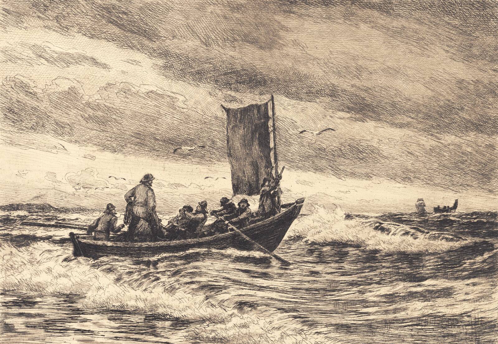 Fiskerbåd i brændingen, Carl Locher, 1900