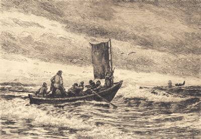 Fiskerbåd i brændingen