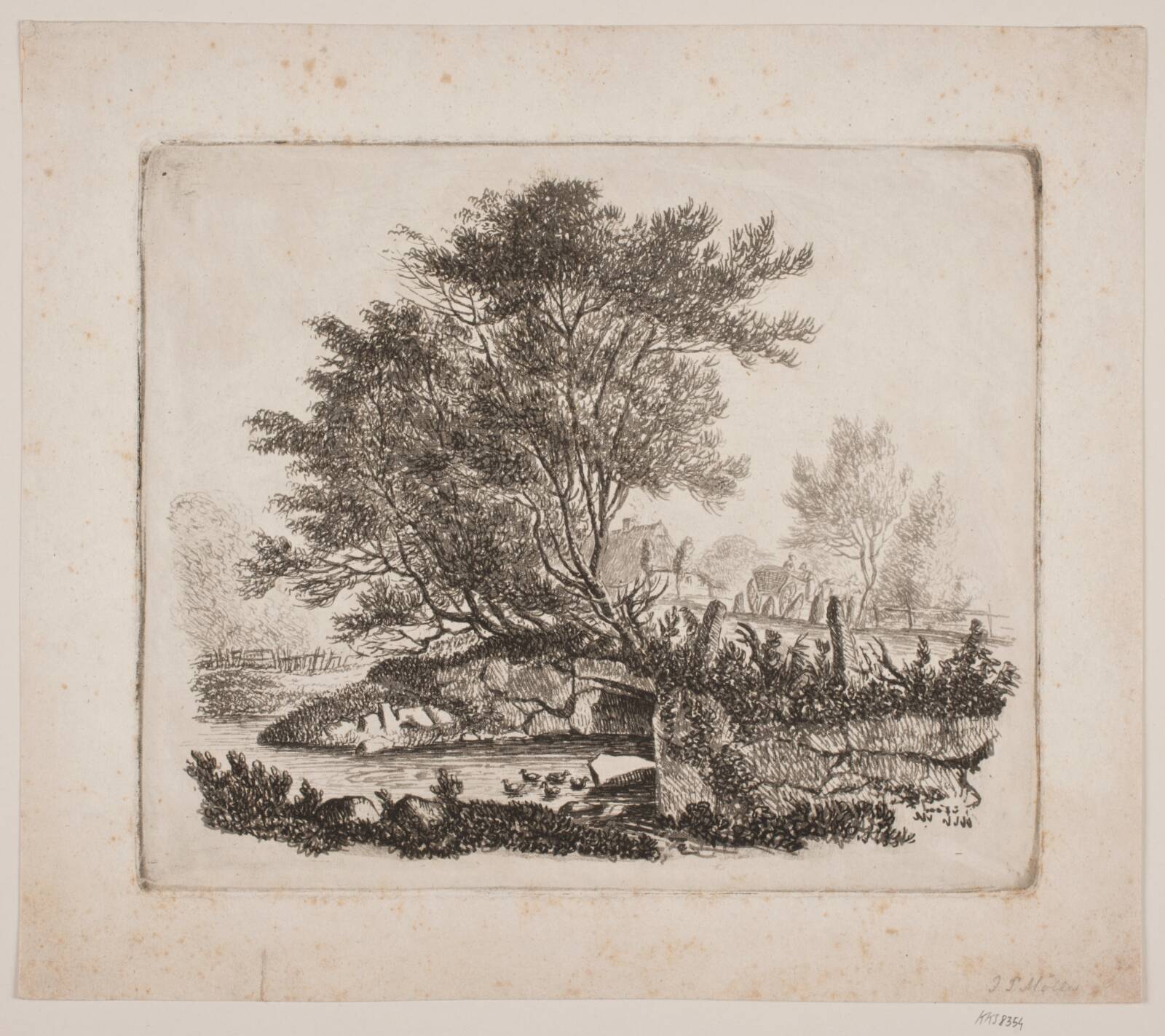 Landskab med brosætning, J.P. Møller, 1783-1854
