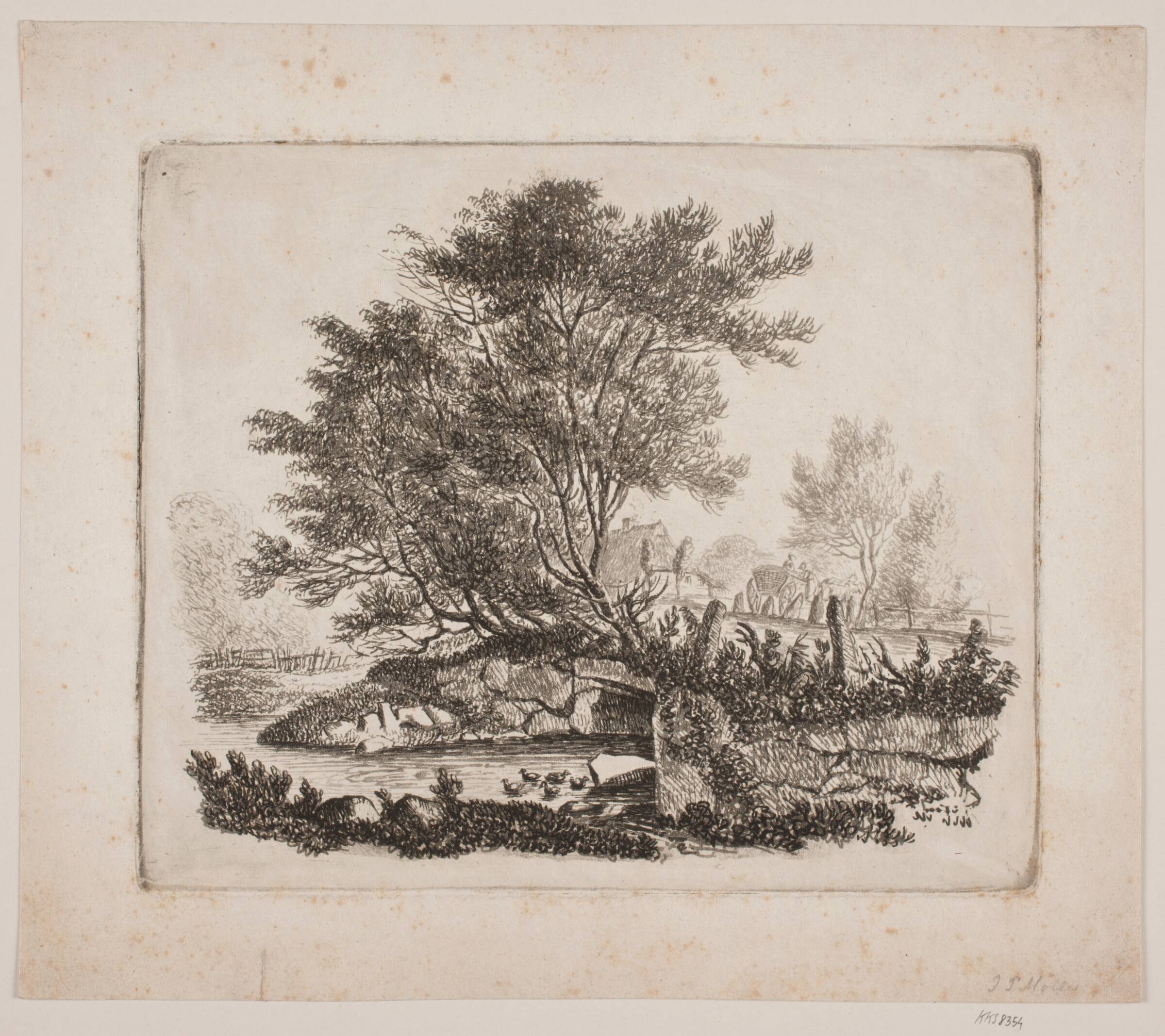 Landskab med brosætning, J.P. Møller, 1783-1854