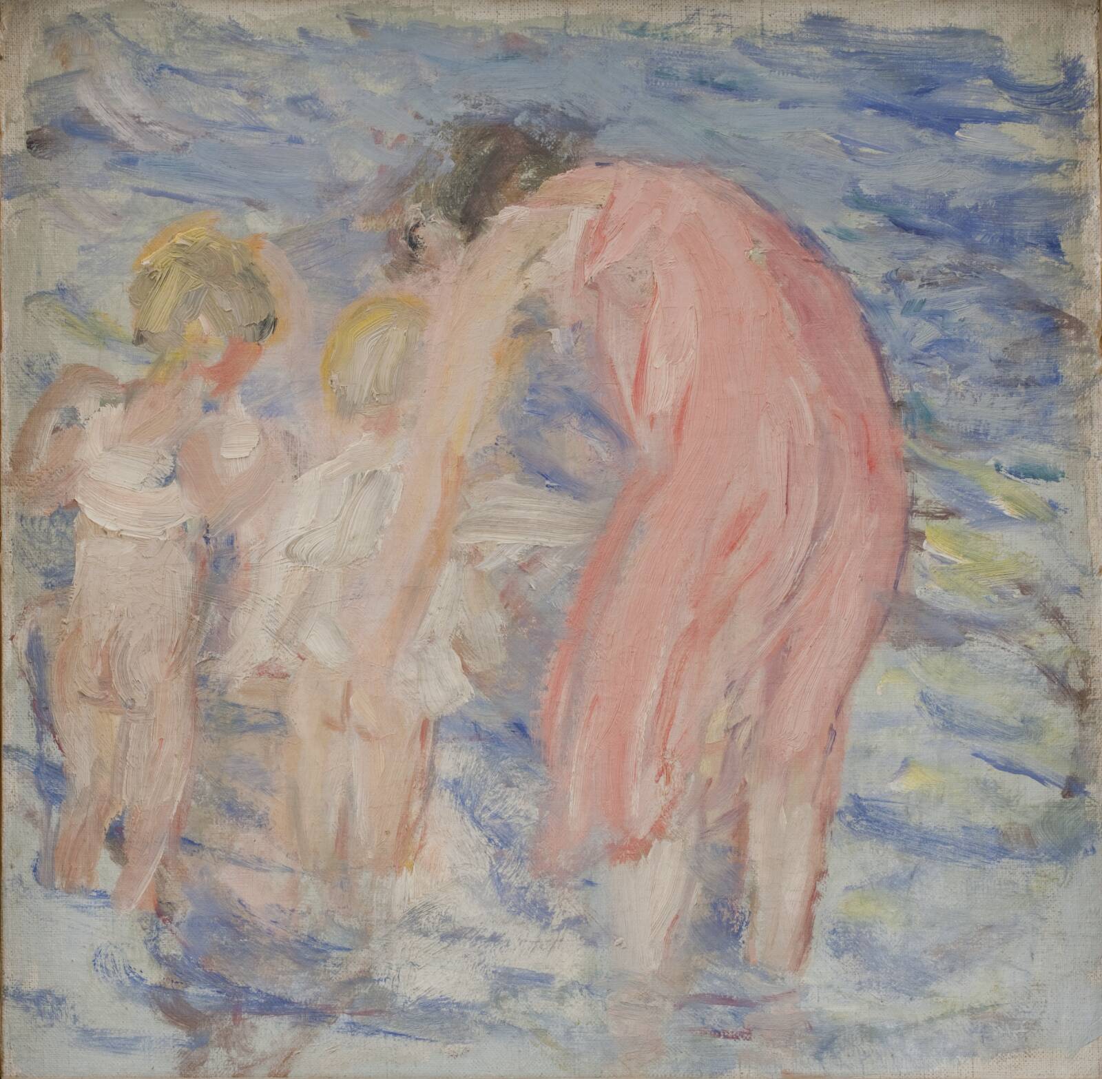 En kvinde og to børn ved stranden, Knud Agger, 1925-1926