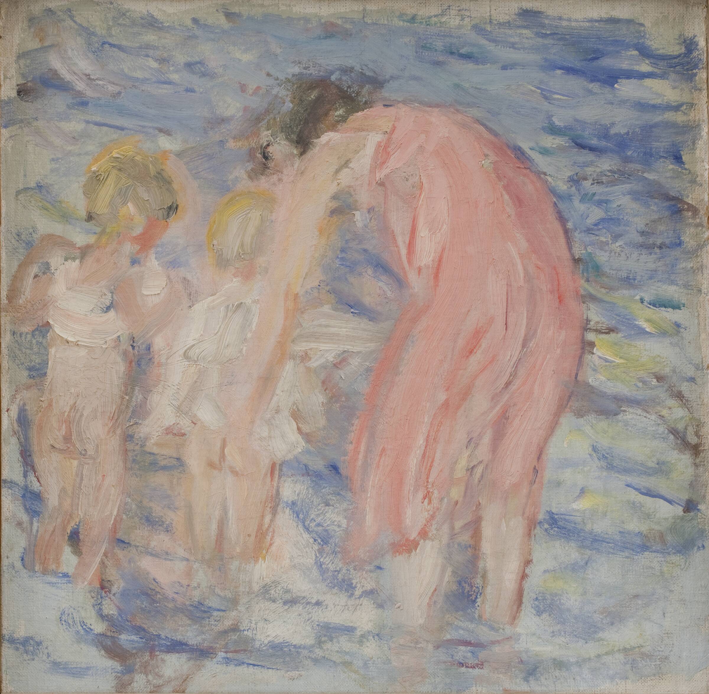 En kvinde og to børn ved stranden, Knud Agger, 1925-1926