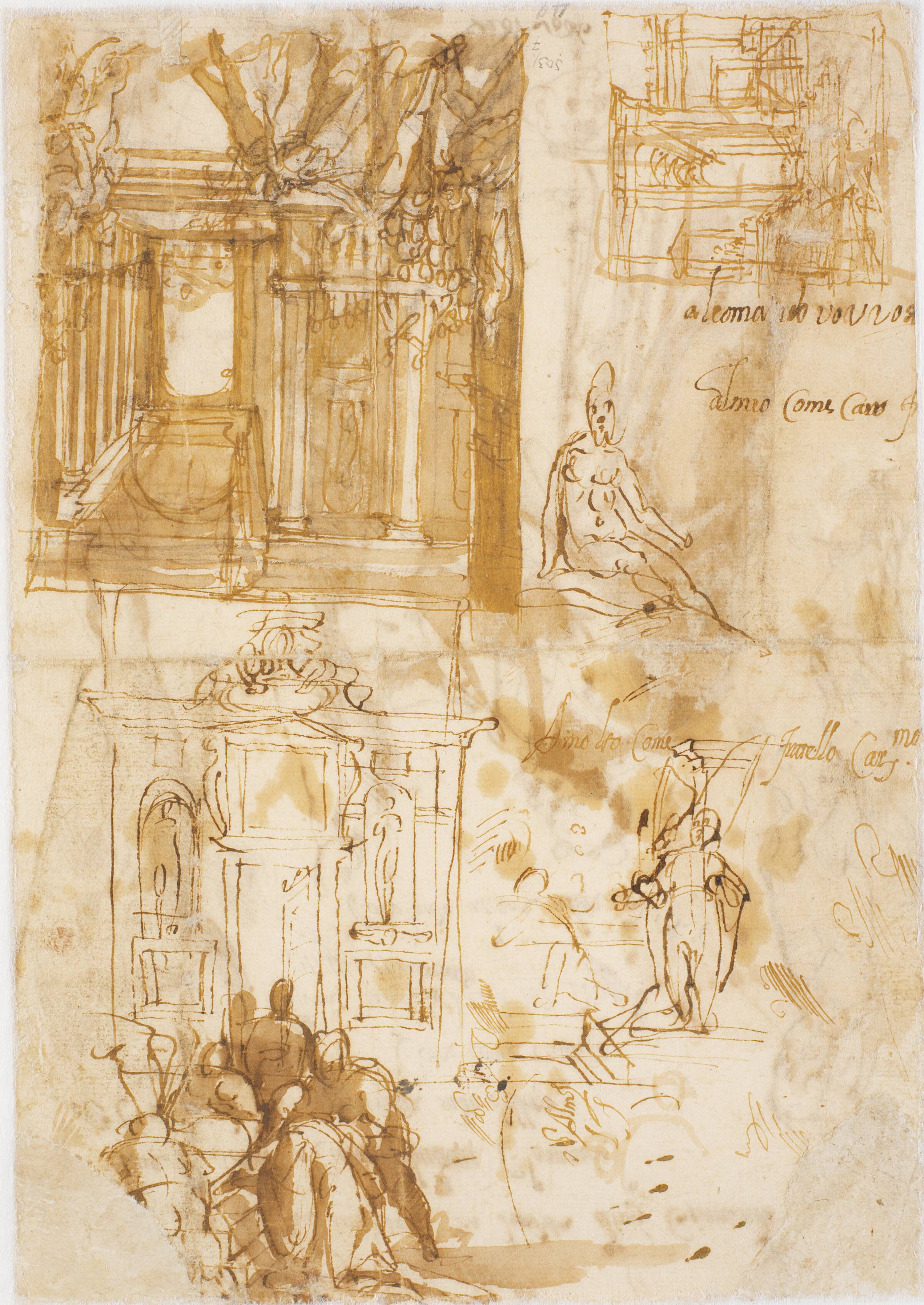 En korsfæstet røver og kalligrafiske forsøg, Frantz Clein, 1582-1658