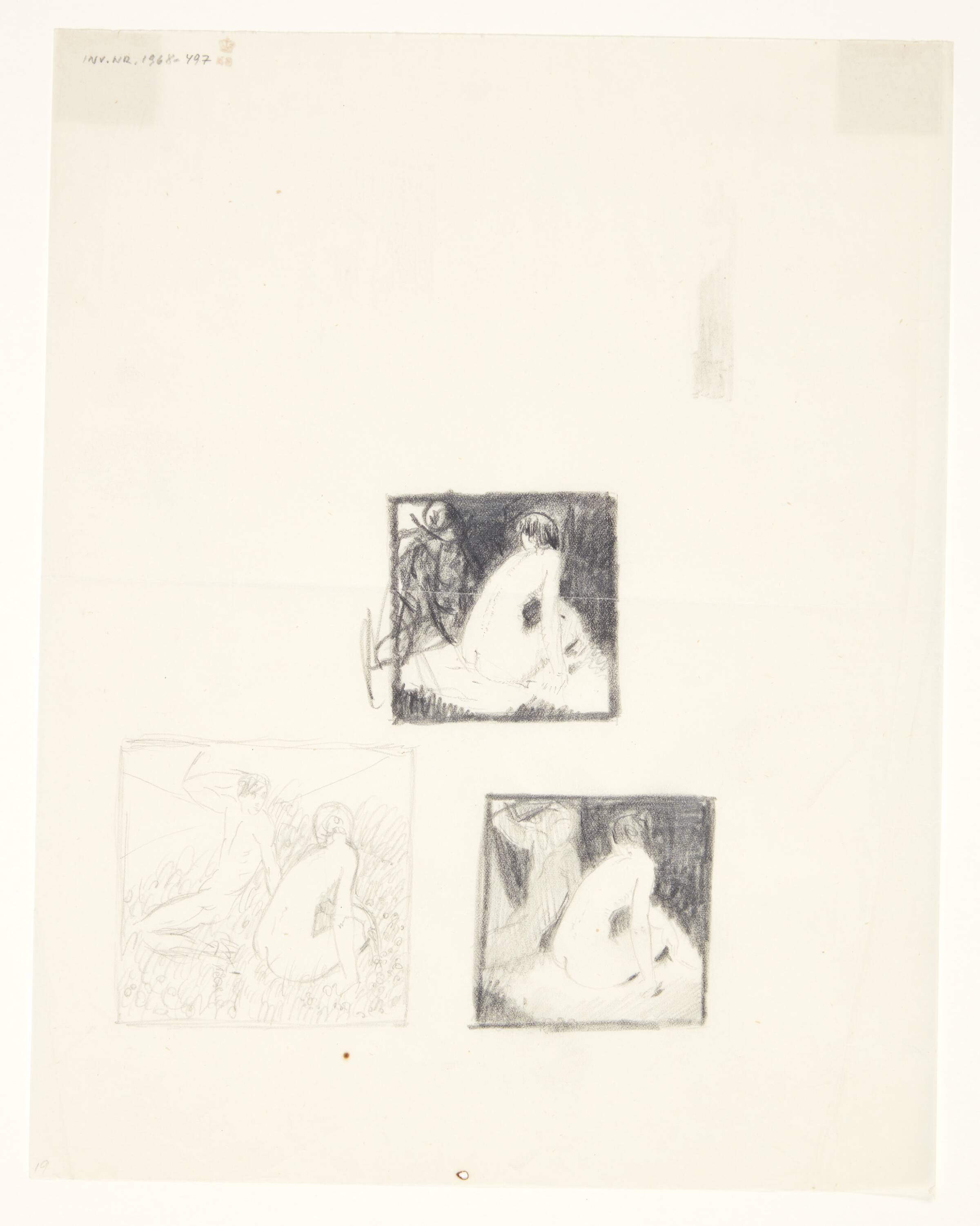 Tre studier til vignet med elskovspar i et landskab, Gerhard Henning, 1920-1929