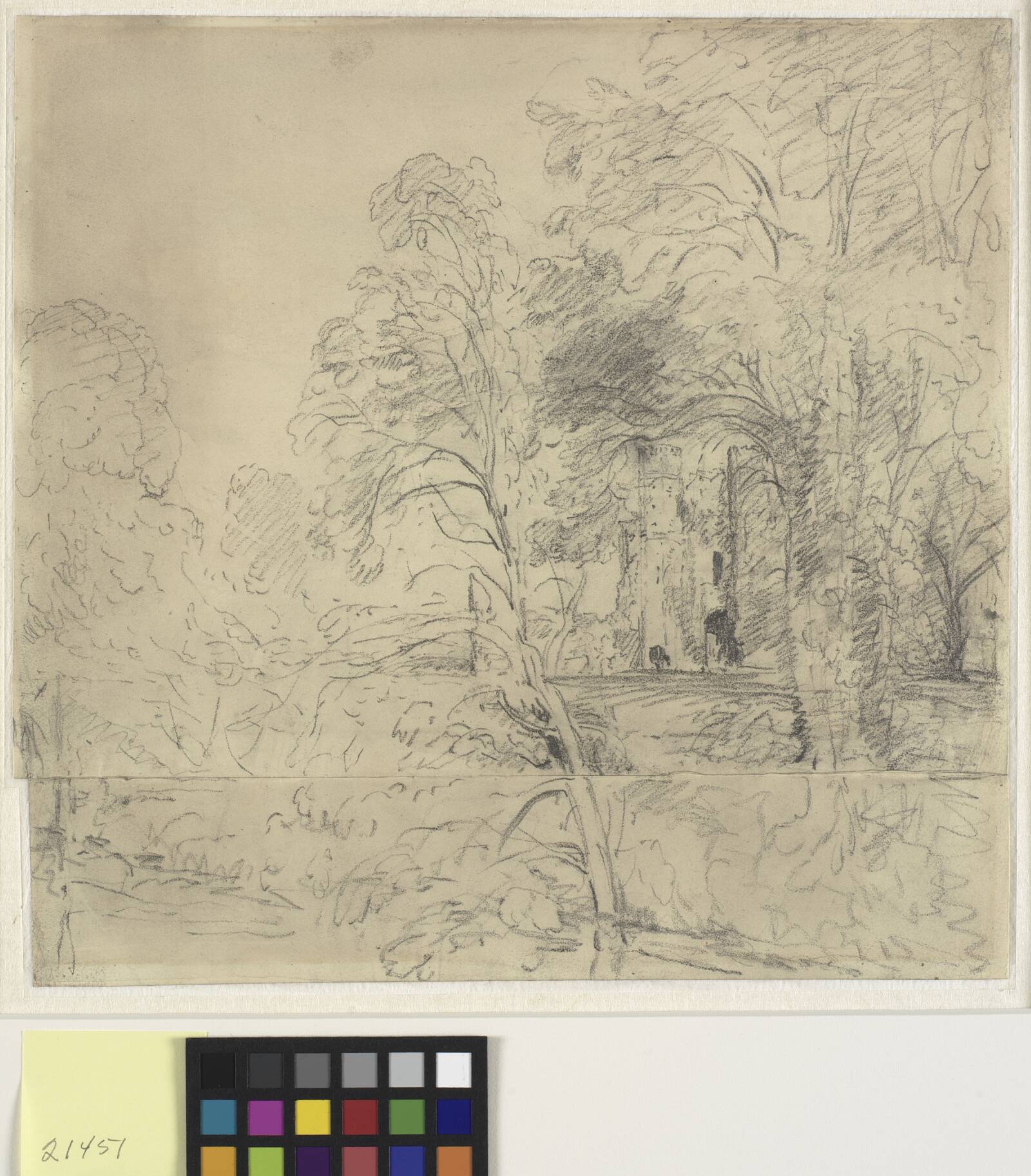 Cowdray House, set mellem træer, John Constable, 1834