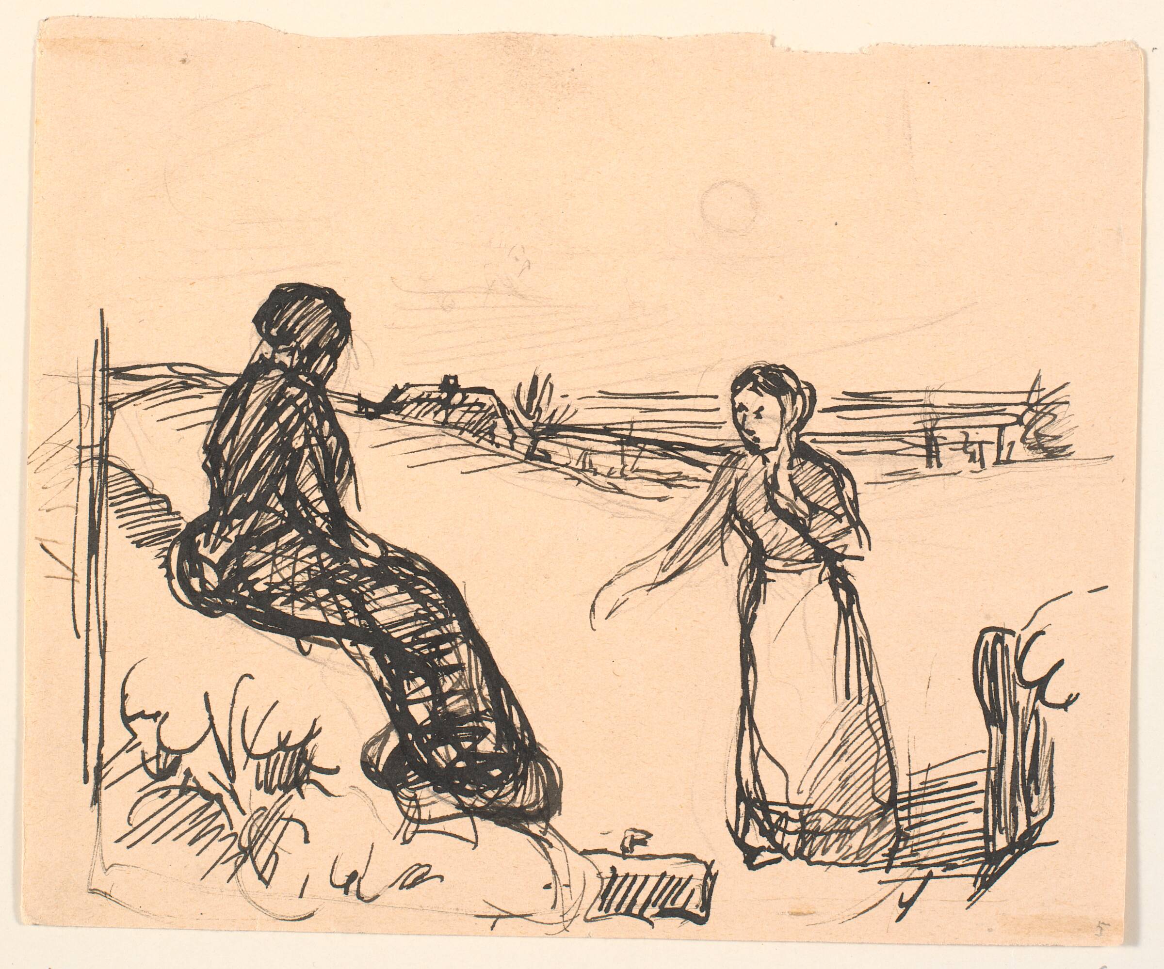 Der ude i Sneen sad en Kone i lange sorte Klæder..., Fritz Syberg, 1901-1902