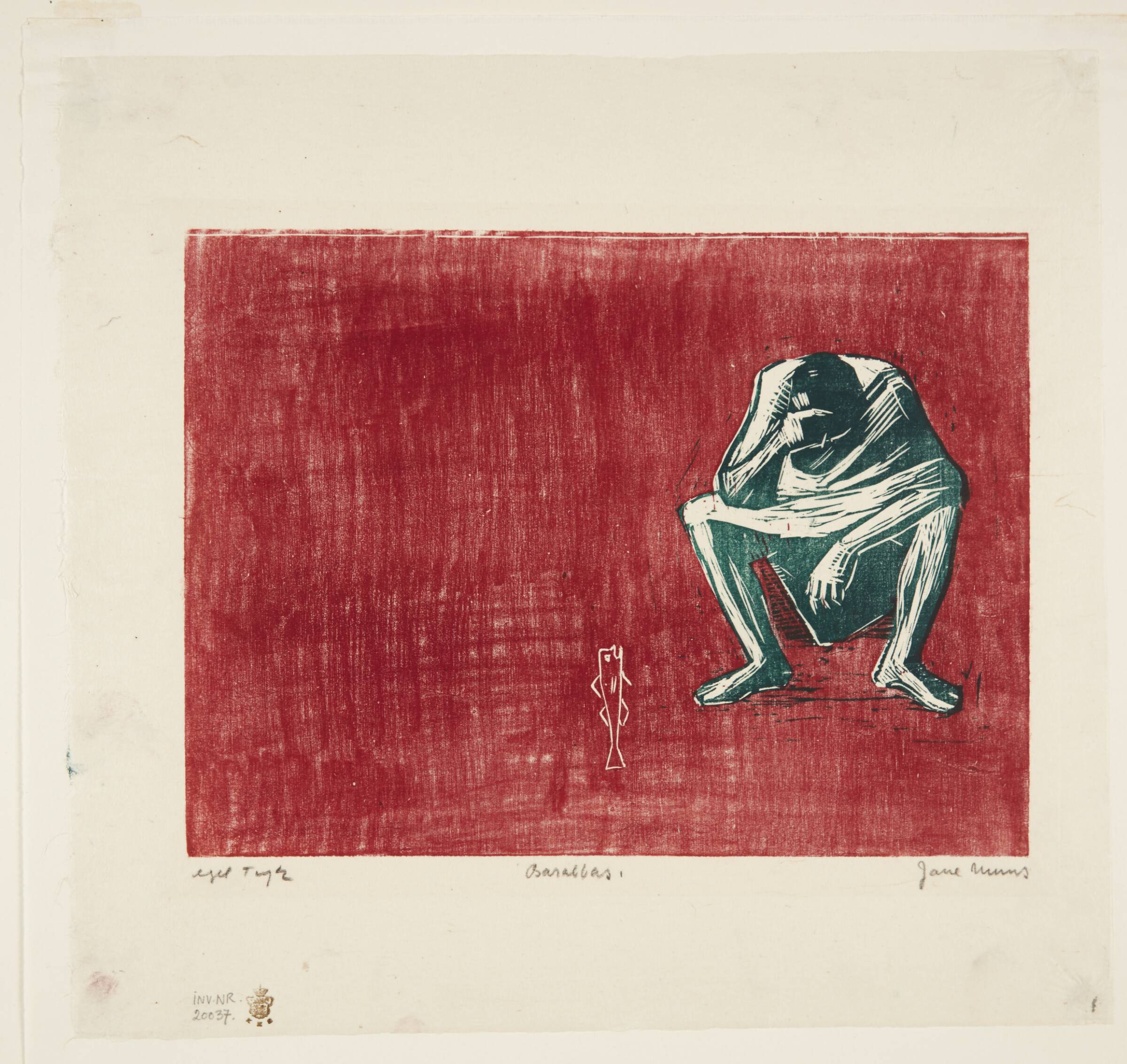 Prøvetryk til omslaget af Pär Lagerkvist "Barabbas", Jane Muus, 1953