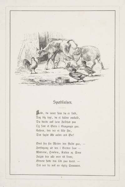 Spædkalven. Illustration til H.V. Kaalund, "Fabler for Børn"