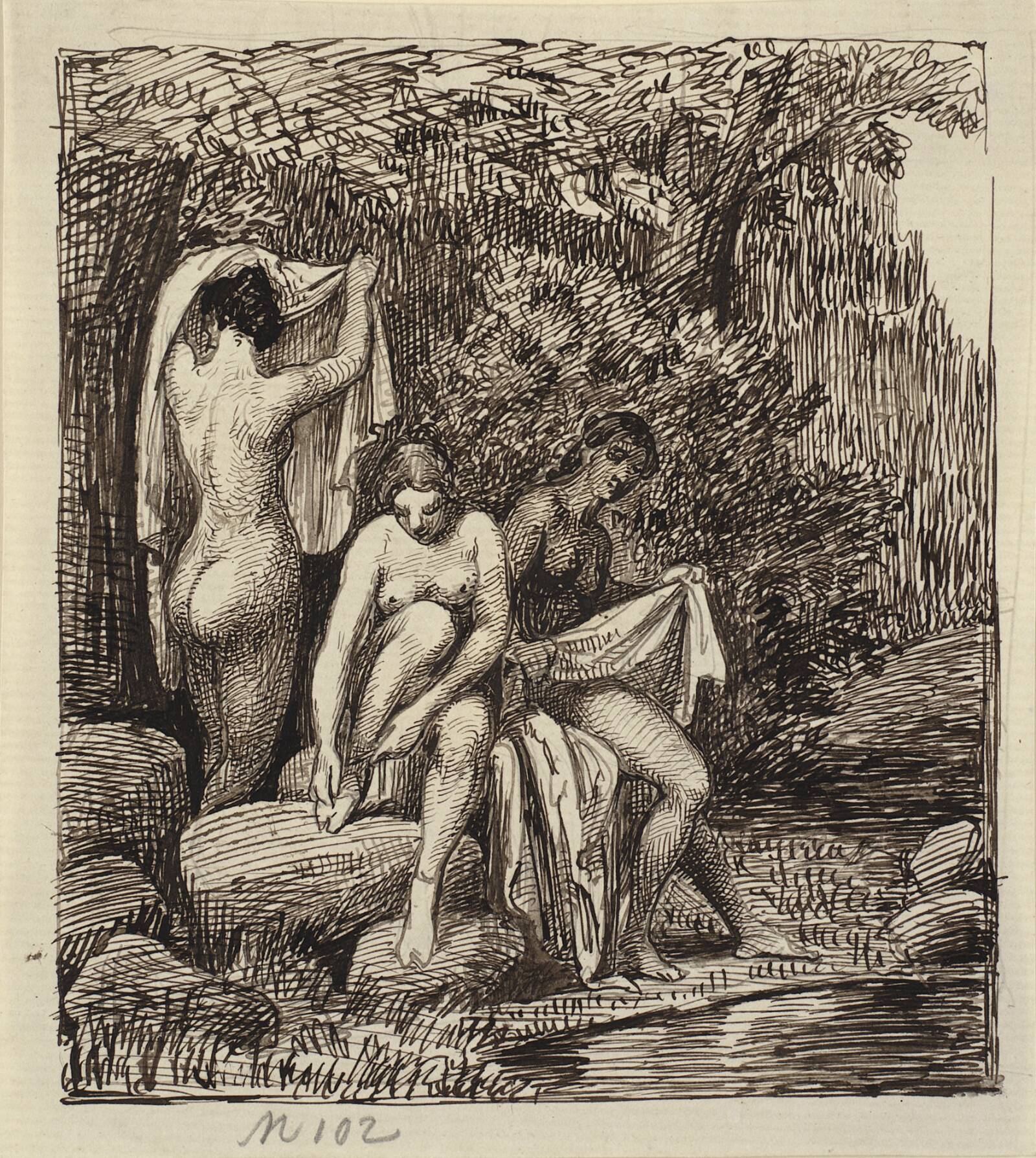 Tre badende kvinder, Wilhelm Marstrand, 1810-1873