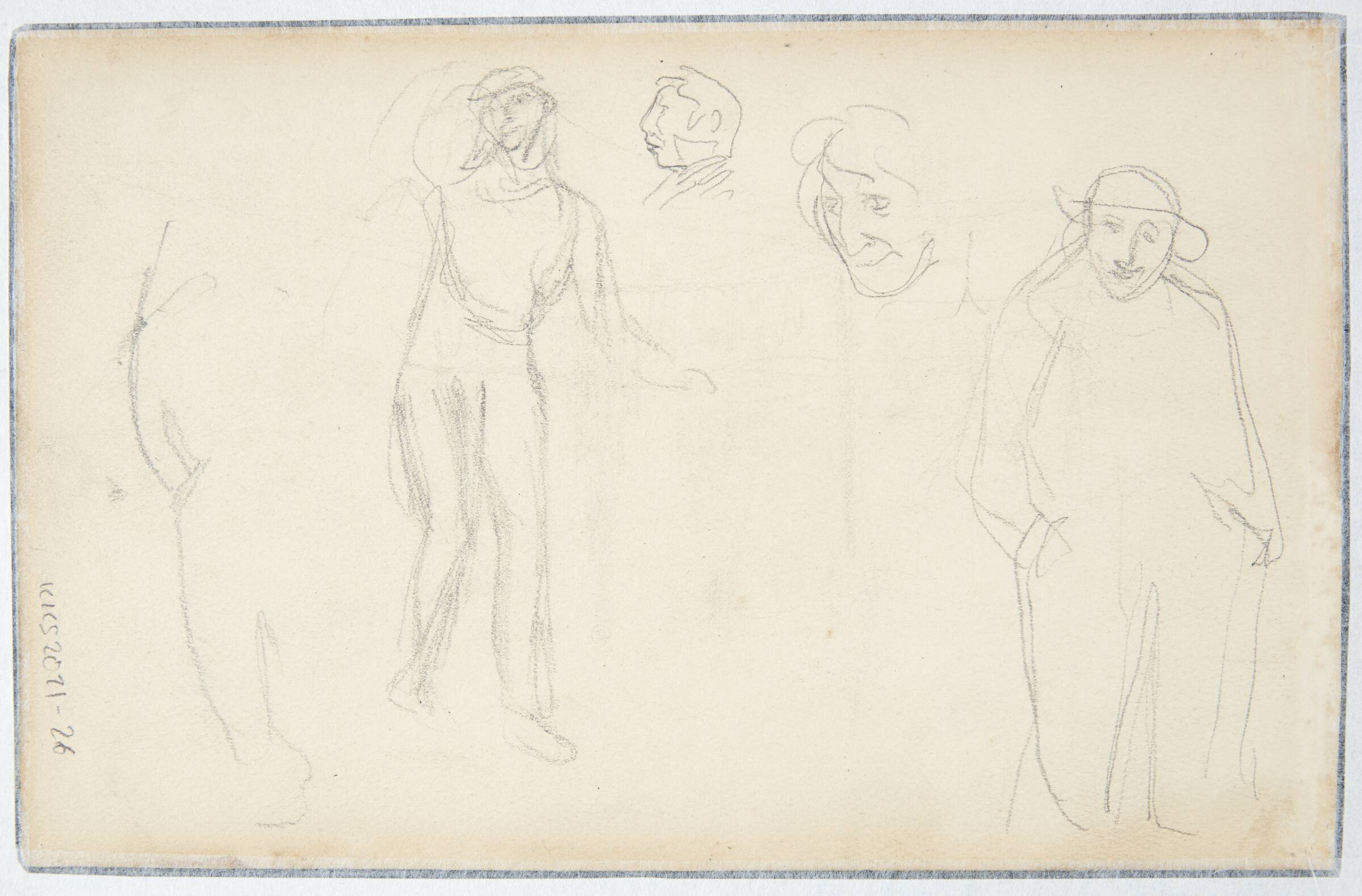 To stående mandsfigurer, to hoveder, Albert Gottschalk, 1866-1906