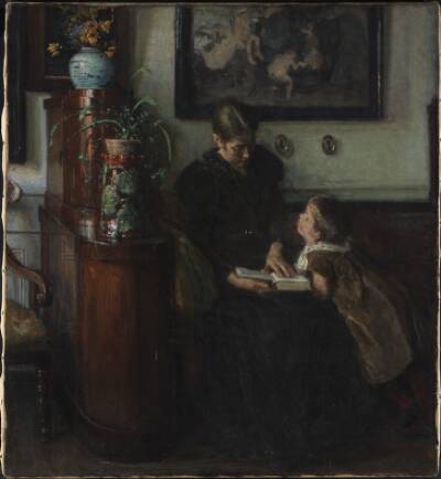 Moder skal læse. Kunstnerens hustru og barn