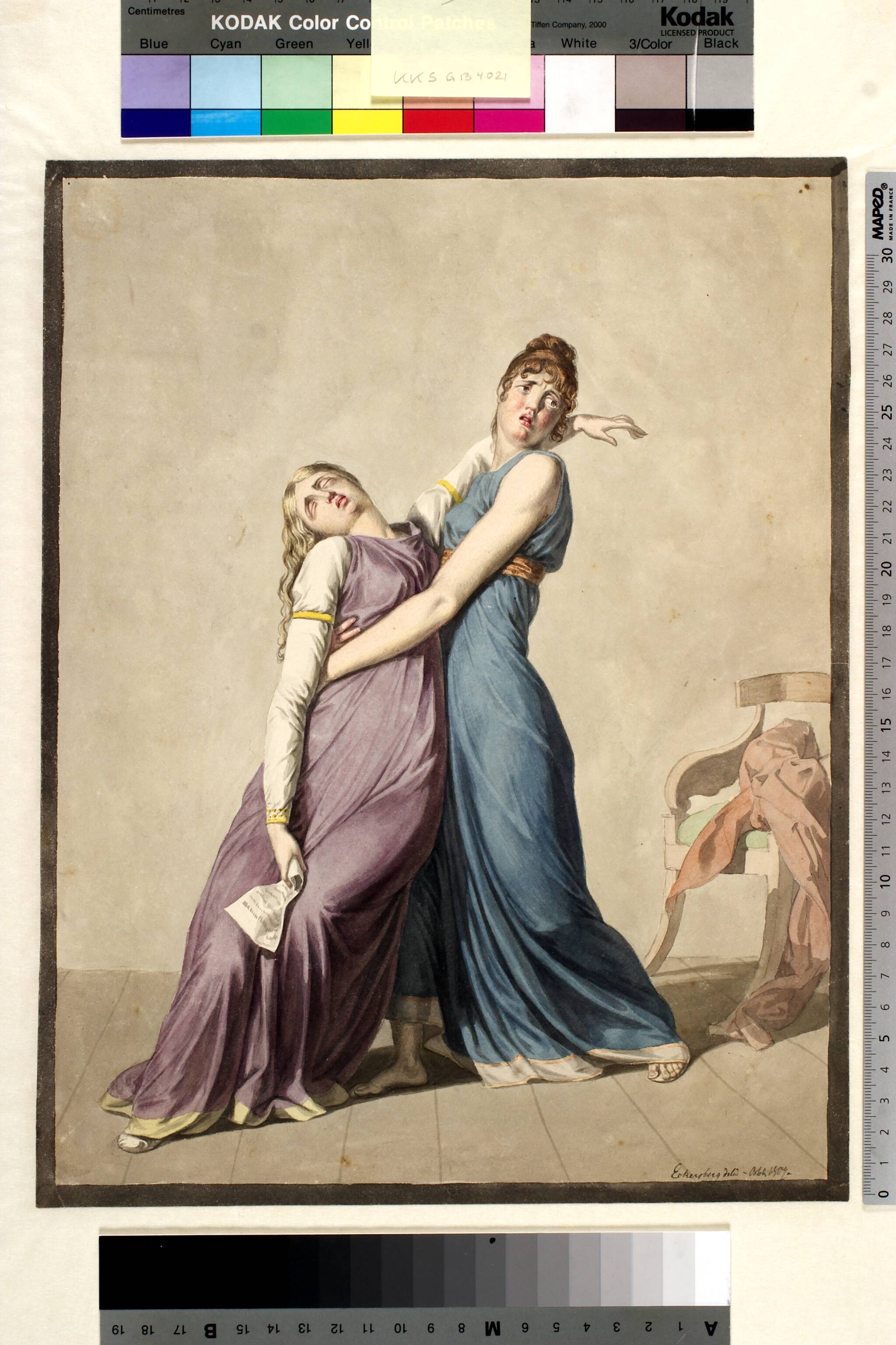 A Woman is Supporting Another Woman, Who has fainted upon Reading a Letter