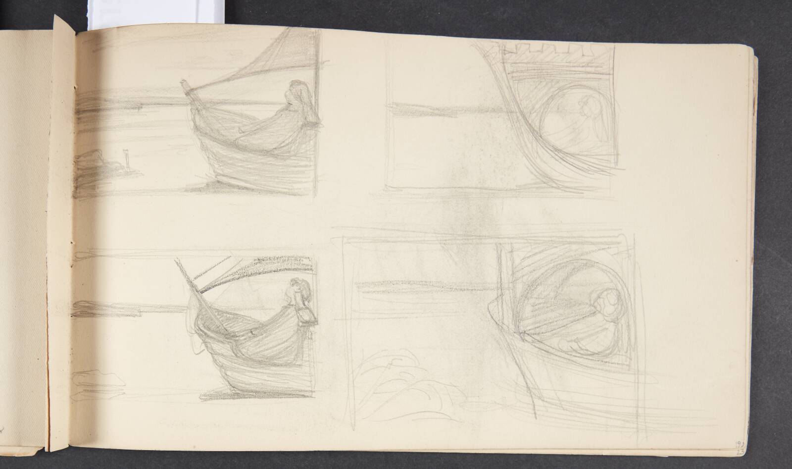 Fire studier kvinde i en sejlbåd, Agnes Slott-Møller, 1896-1897