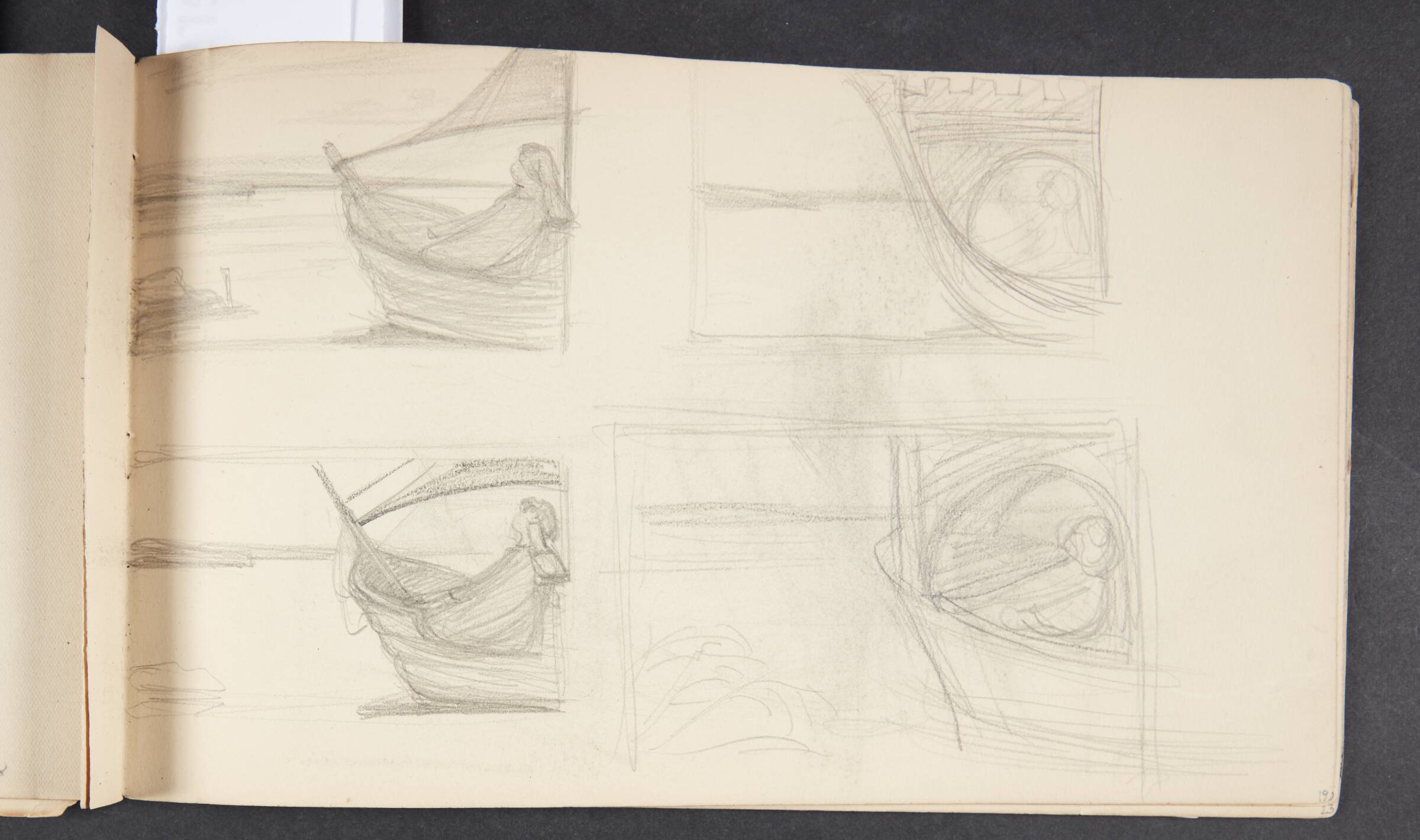 Fire studier kvinde i en sejlbåd, Agnes Slott-Møller, 1896-1897