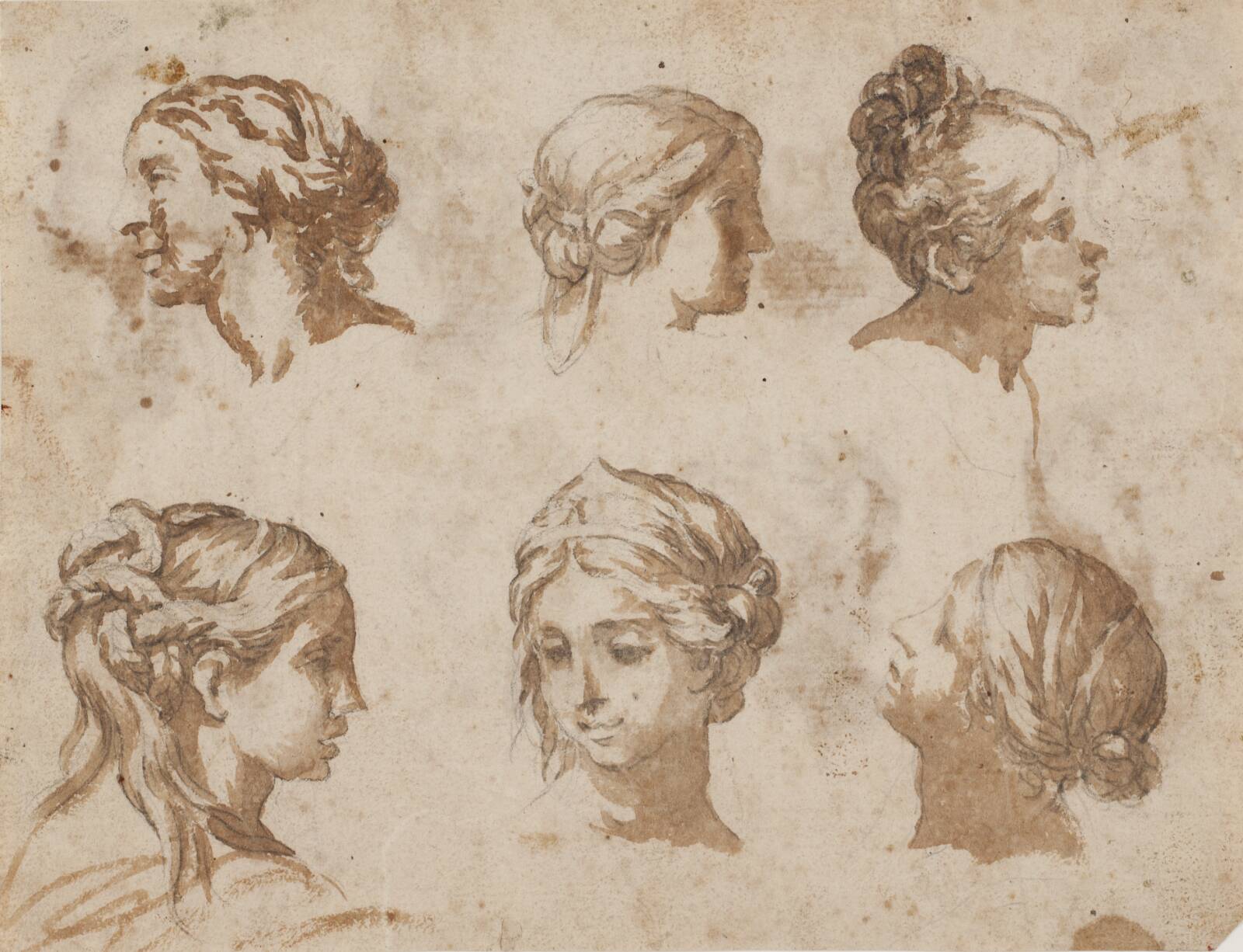 Seks studier af kvindehoveder, Ubekendt, 1622-1703