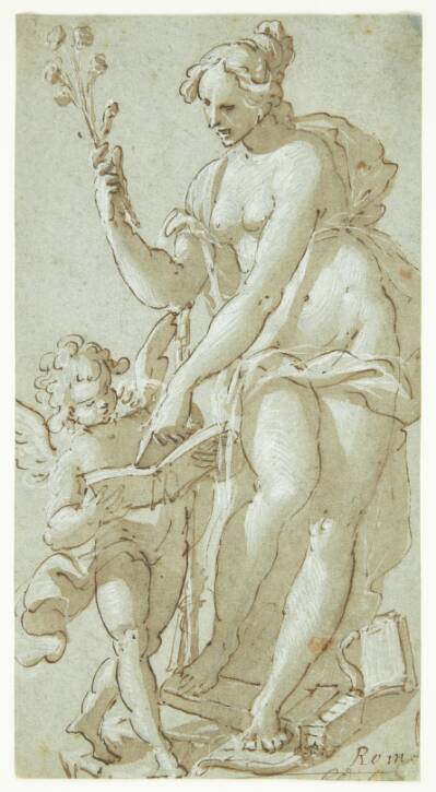 Venus underviser Amor, der læser i en bog