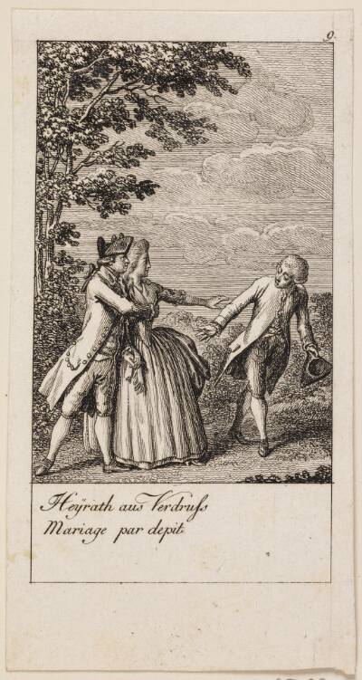 Illustration til giftermålets årsager og følger (Heyrath aus Verdrufs Mariage par dépit)