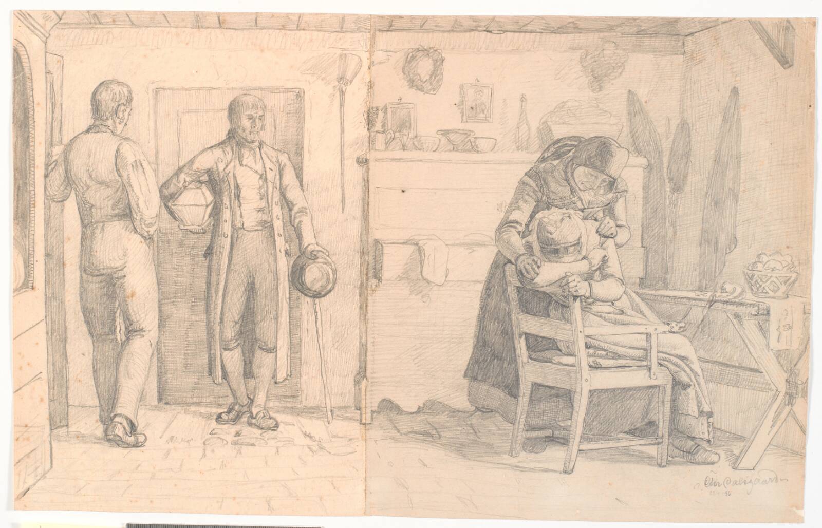 Snedkeren bringer ligkisten til det døde barn, Christen Dalsgaard, 1856