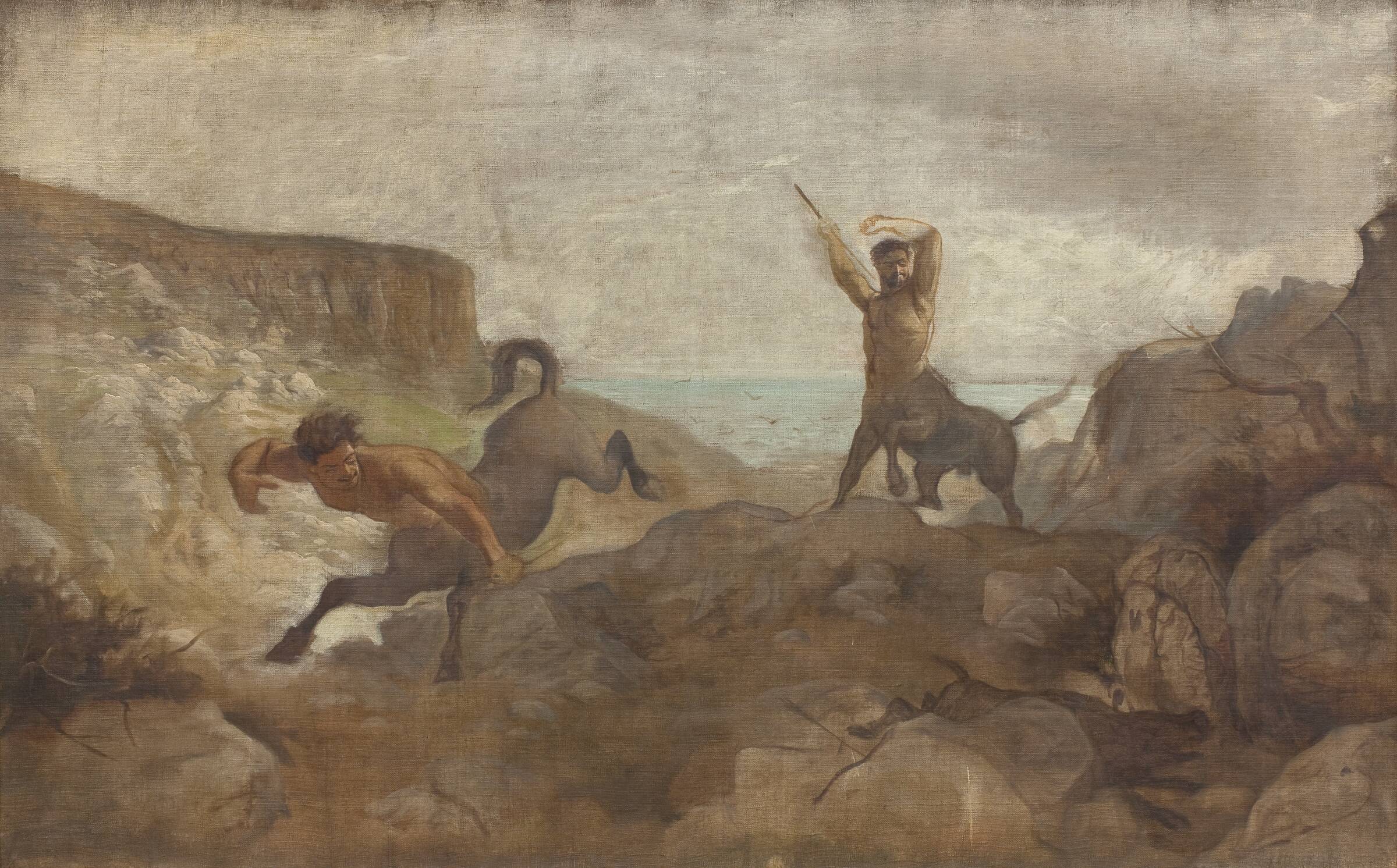 Kentaurer på vildsvinejagt, L.A. Schou, 1866-1867