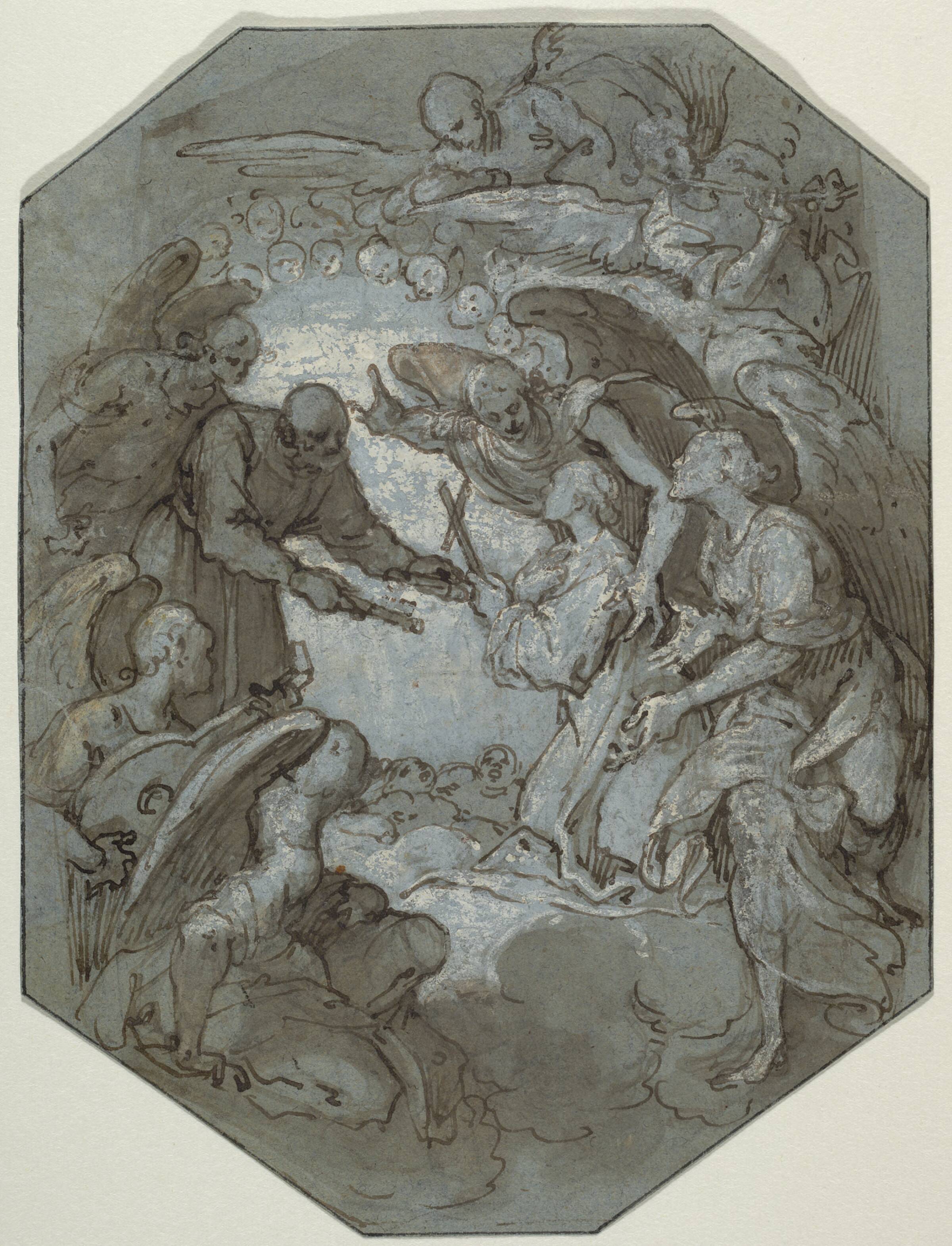 St. Peter og englene modtager en sjæl i paradiset, Belisario Corenzio, 1570-1670