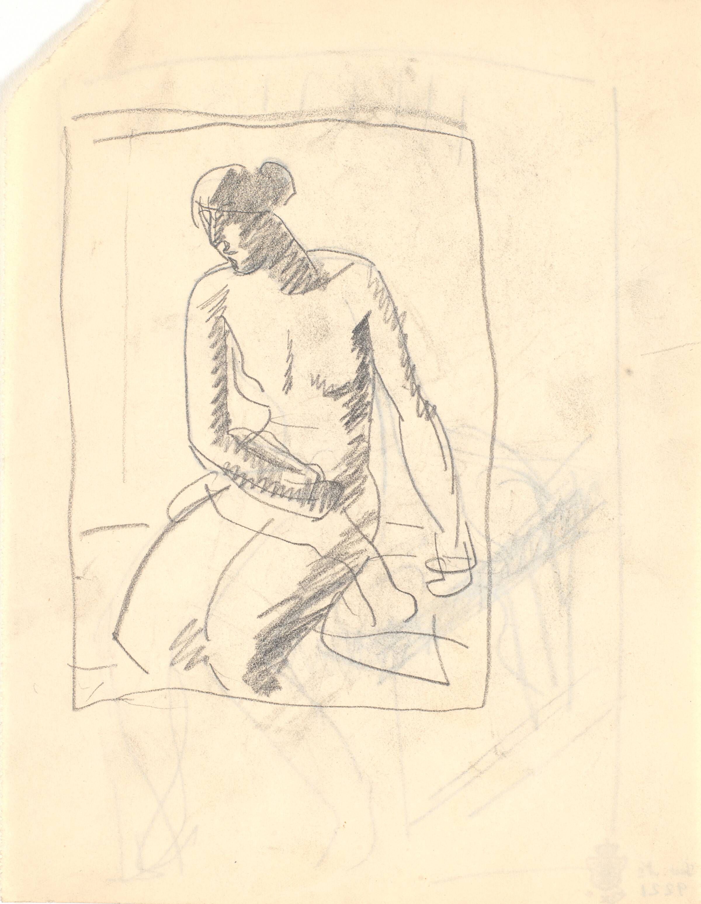 Siddende nøgen kvindelig model, Isakson, Karl, 1913-1916