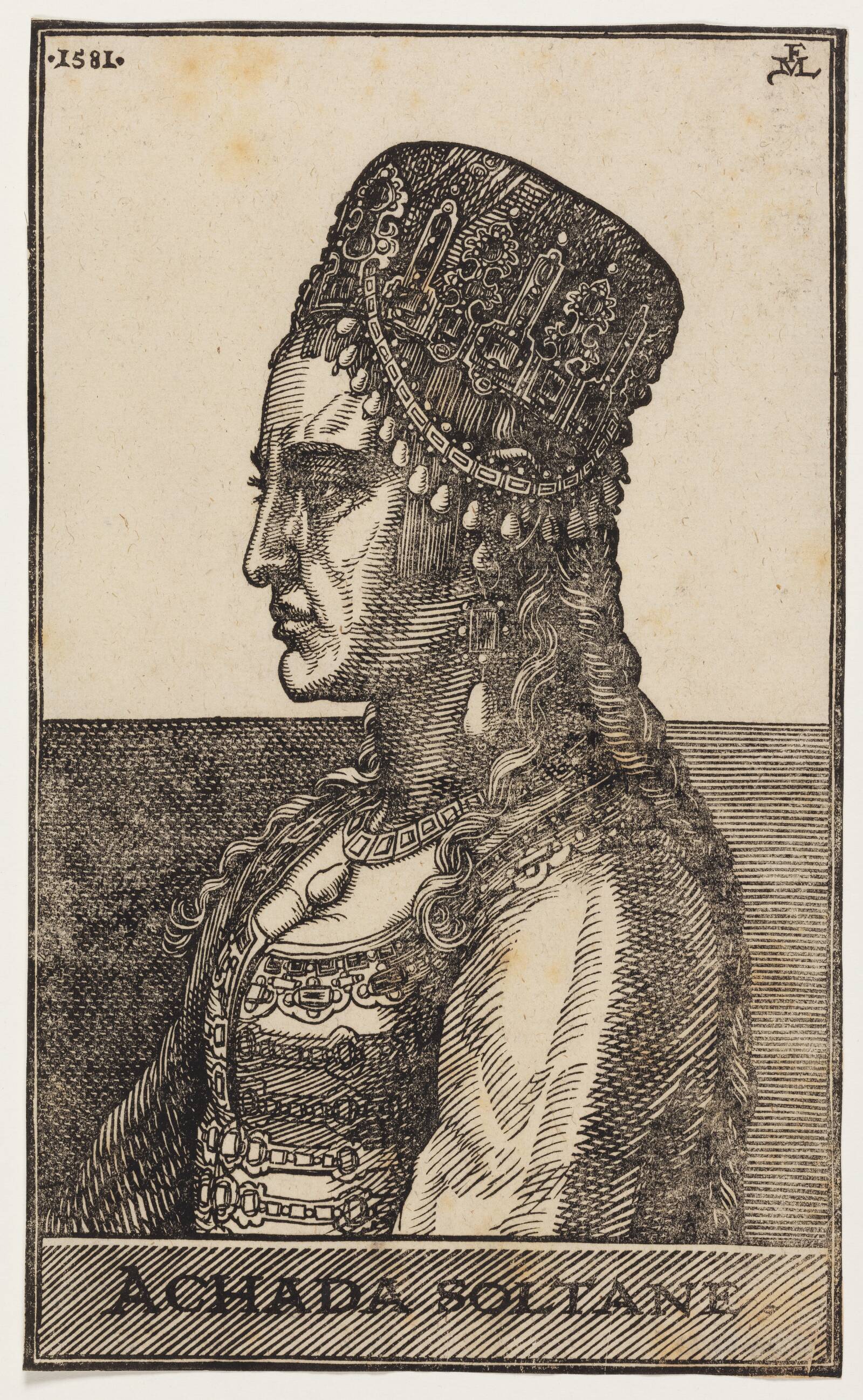 Sultanindeportræt, profil mod v.: ACHADA SOLTANE, Melchior Lorck, 1581