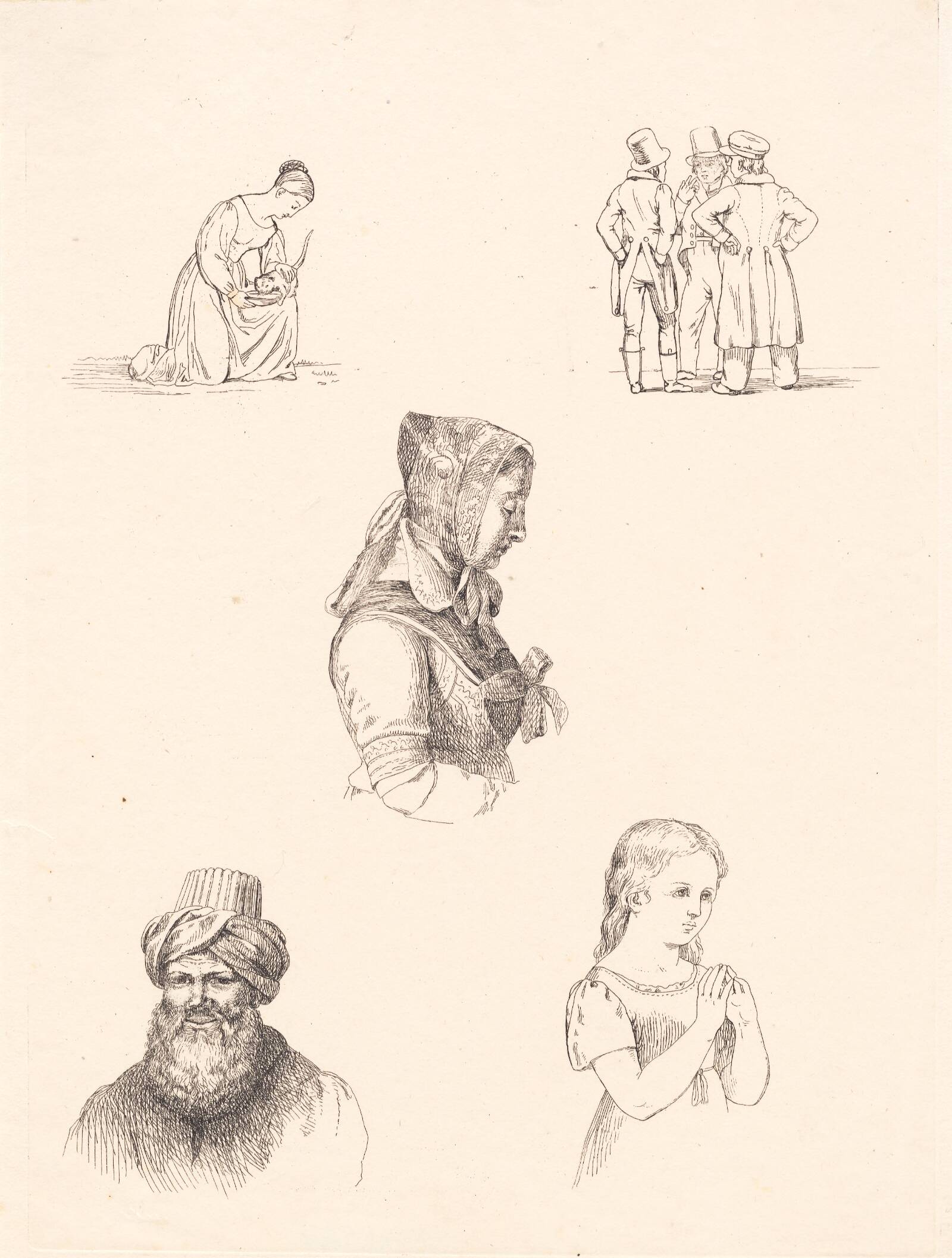Prøveblad med figurstudier, Adam Müller, 1832