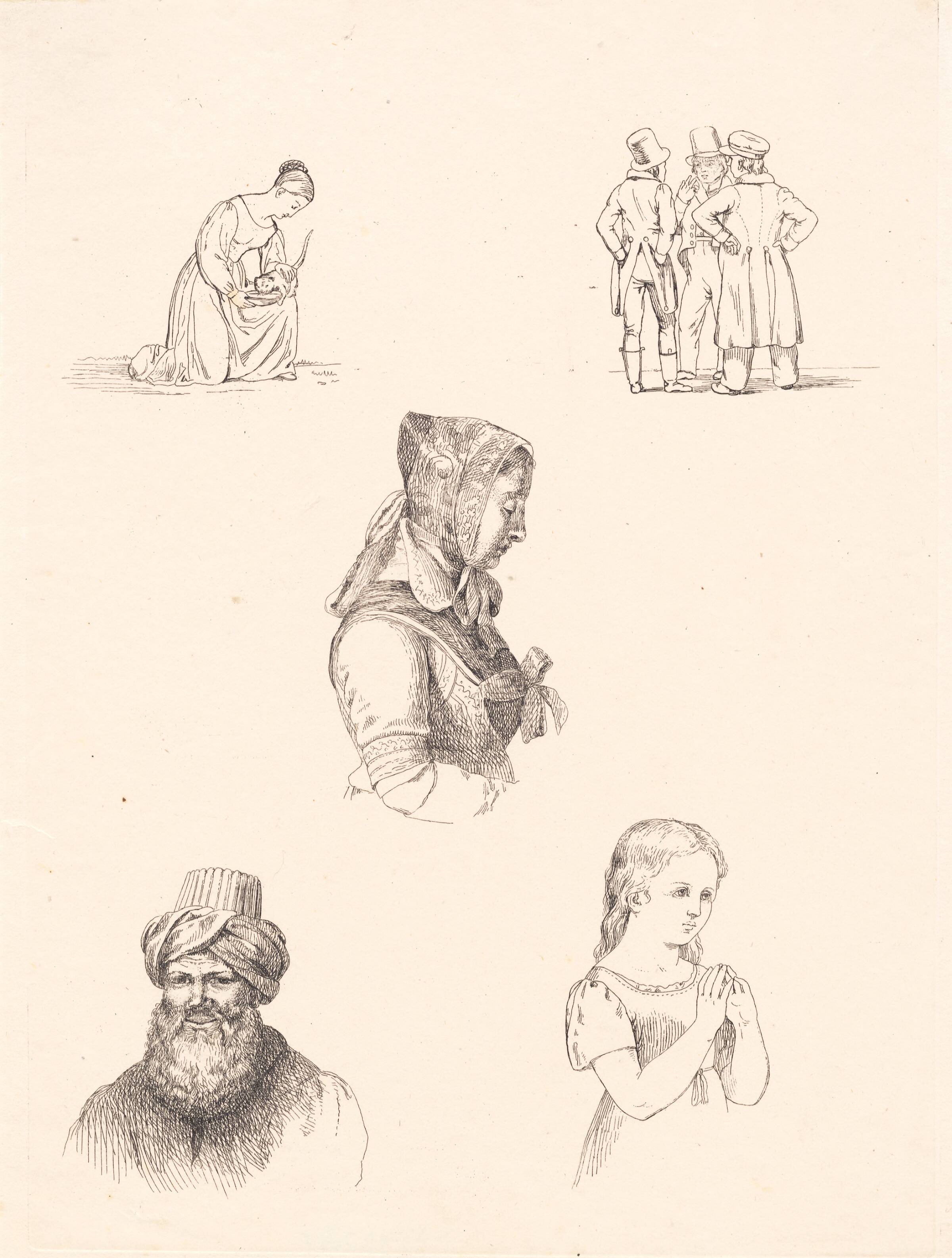 Prøveblad med figurstudier, Adam Müller, 1832