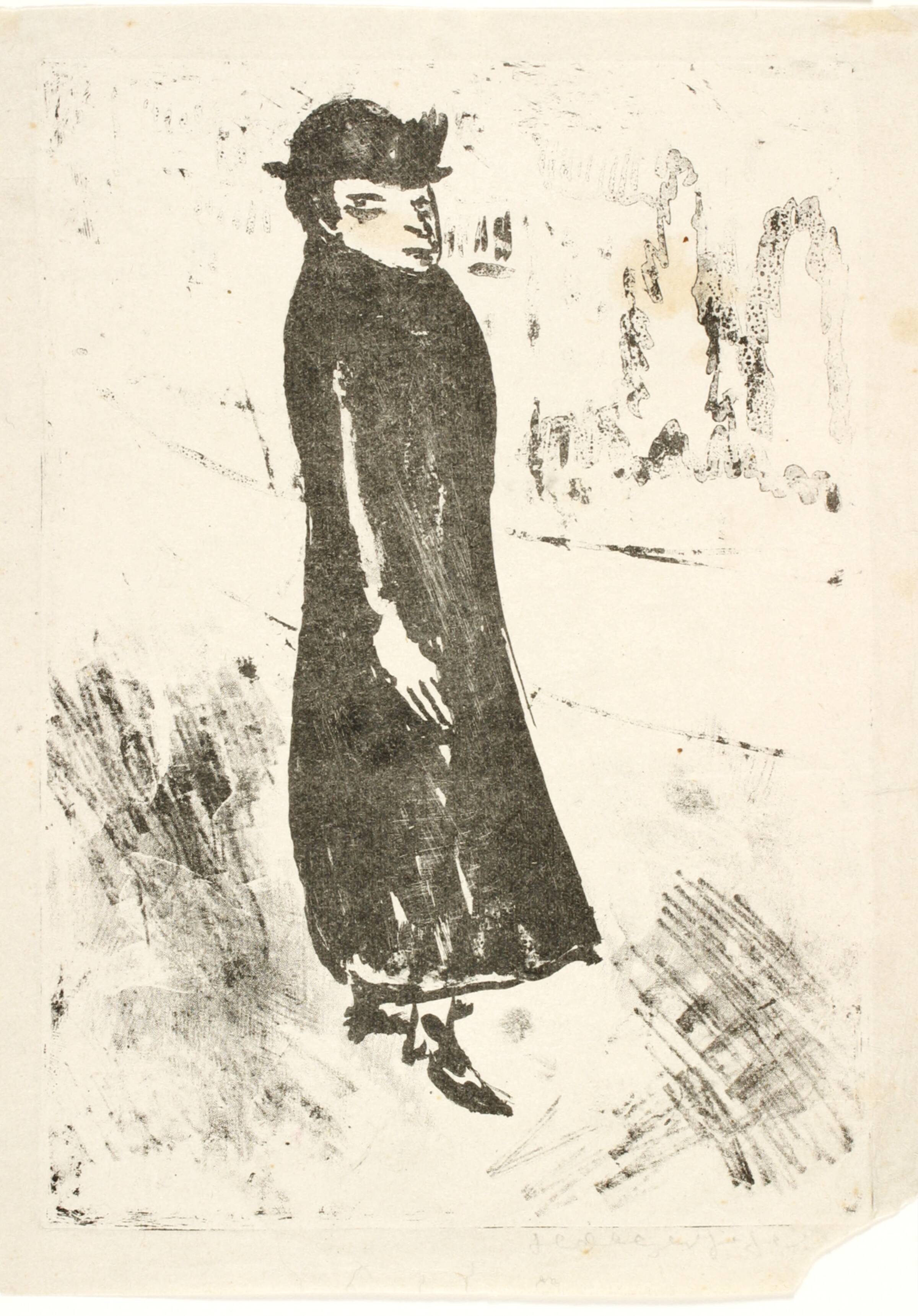 Stående dame iført frakke og hat, Holger J. Jensen, 1924-1926