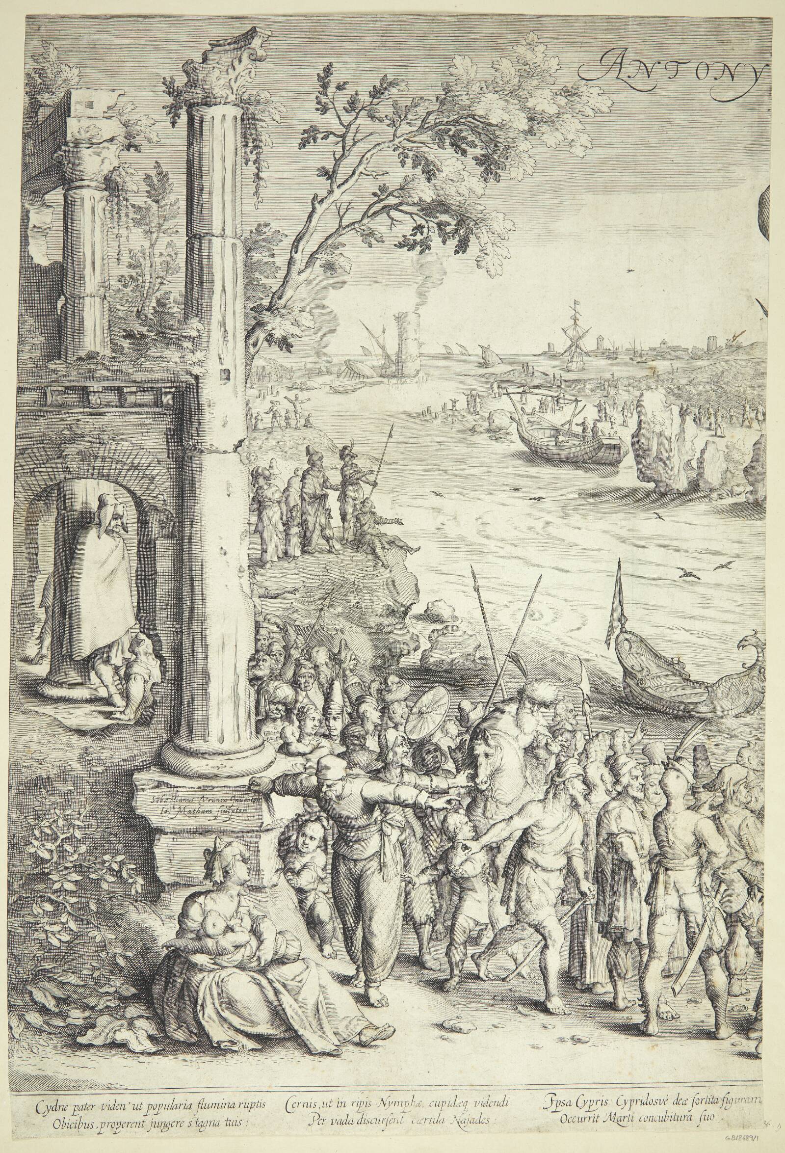 Kleopatra modtager Marcus Antonius, Jacob Matham, 1604-1608