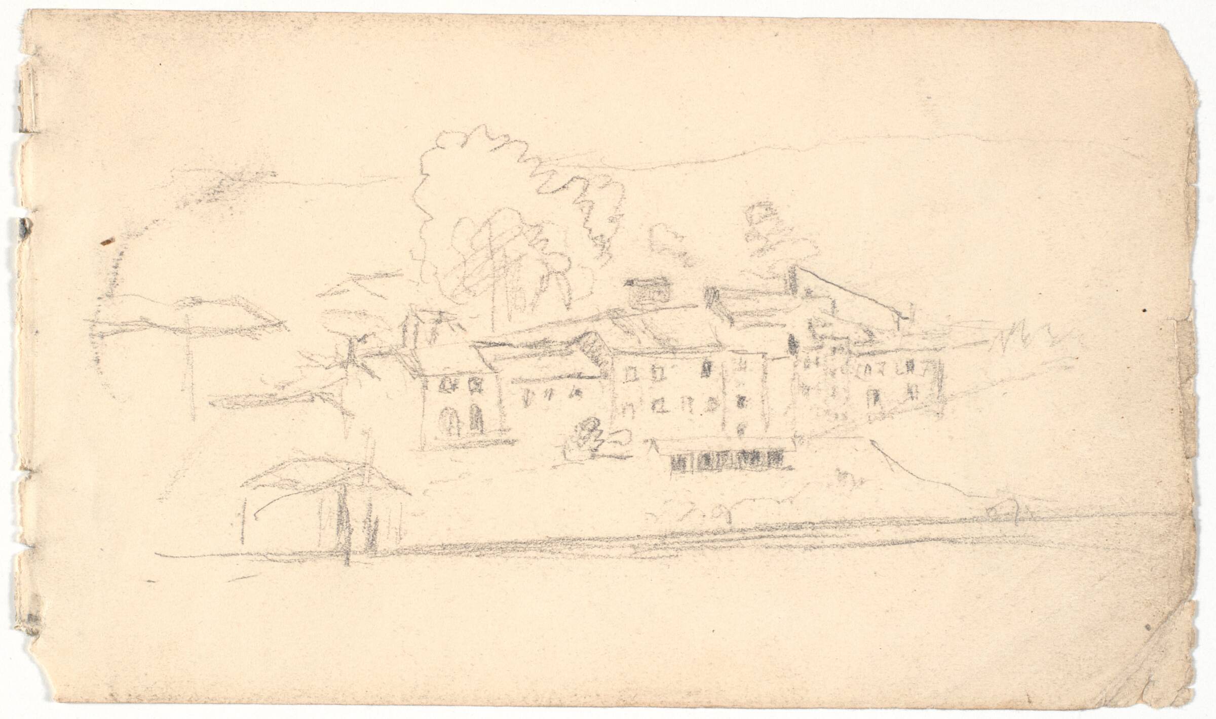 Italiensk landskab med klynge af huse, L.A. Ring, 1893-1895
