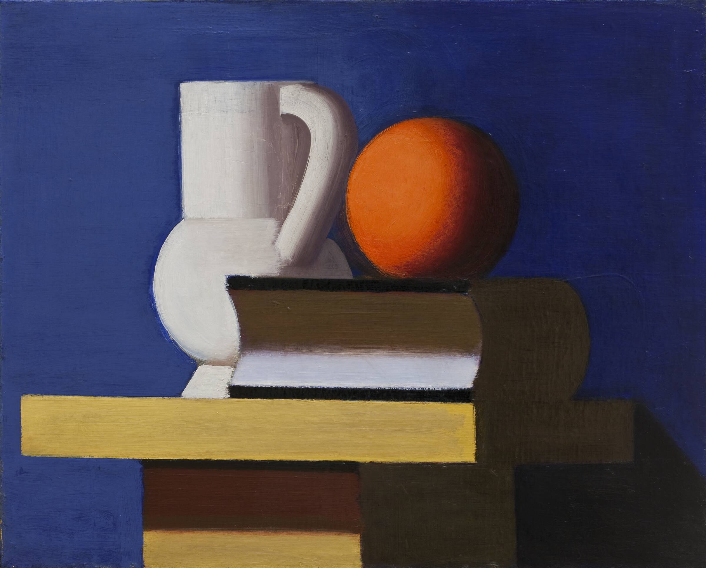 Opstilling med hvid kande, appelsin og bog, Vilhelm Lundstrøm, 1932-1933