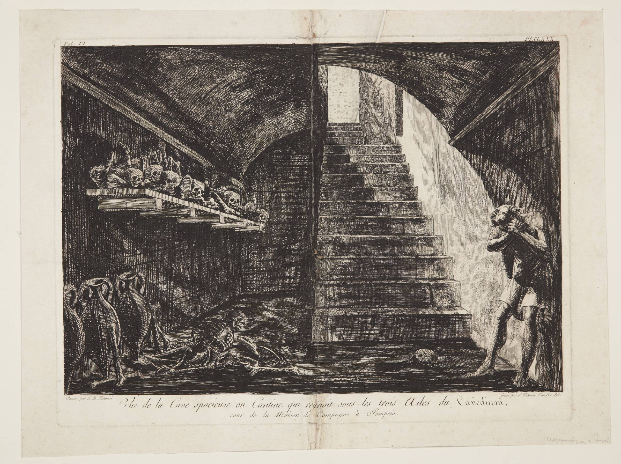 Vue de la Cave spacieuse ou Cantine, qui regnoit sous les trois Ailes du Cavedium, cour de la Maison de Campagne à Pompeiia, Francesco Piranesi, 1805
