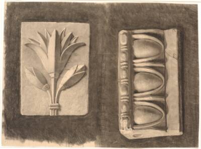 Tegning efter gips. To ornamentale fragmenter