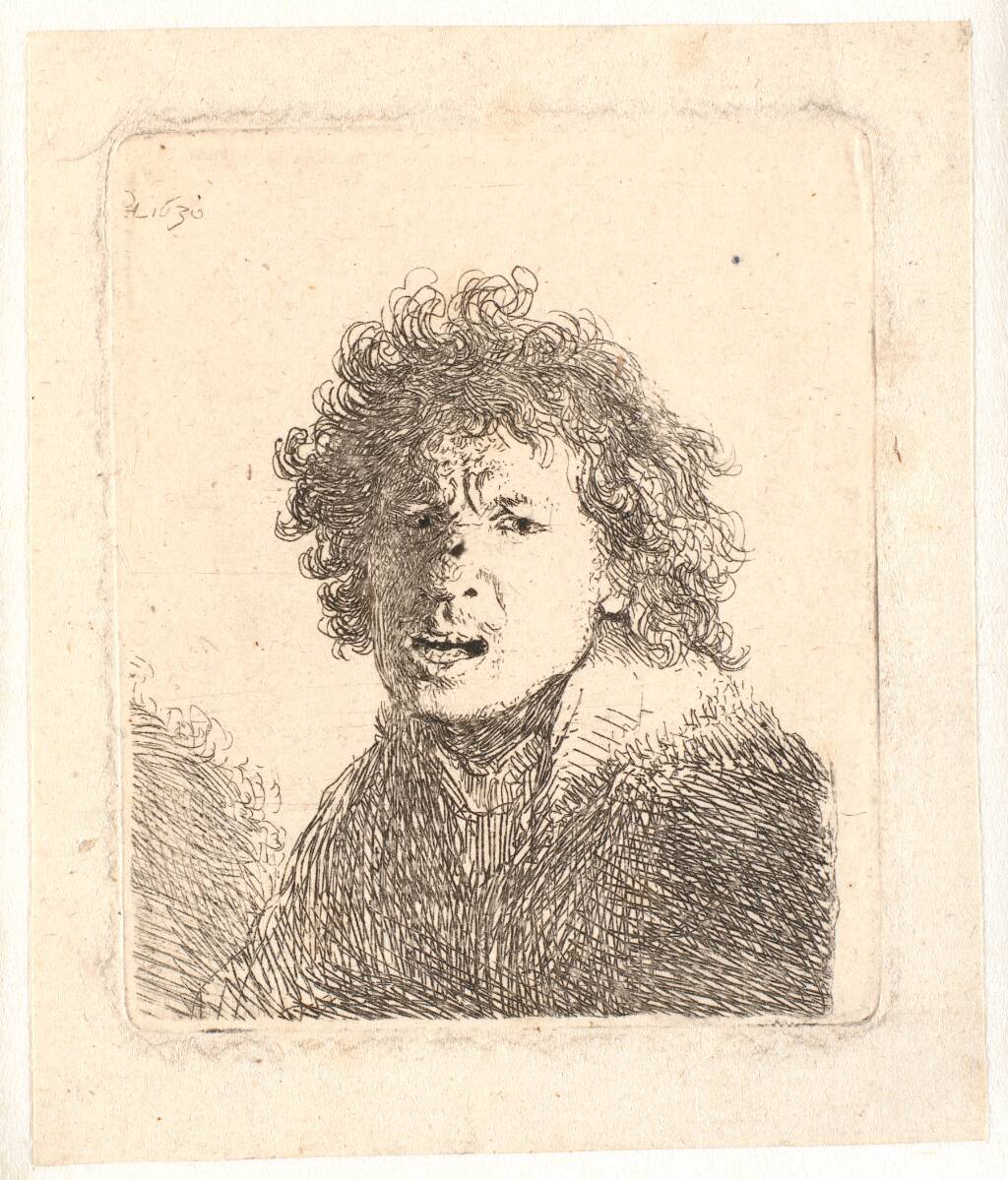 Selvportræt med åben mund, Rembrandt van Rijn, 1630