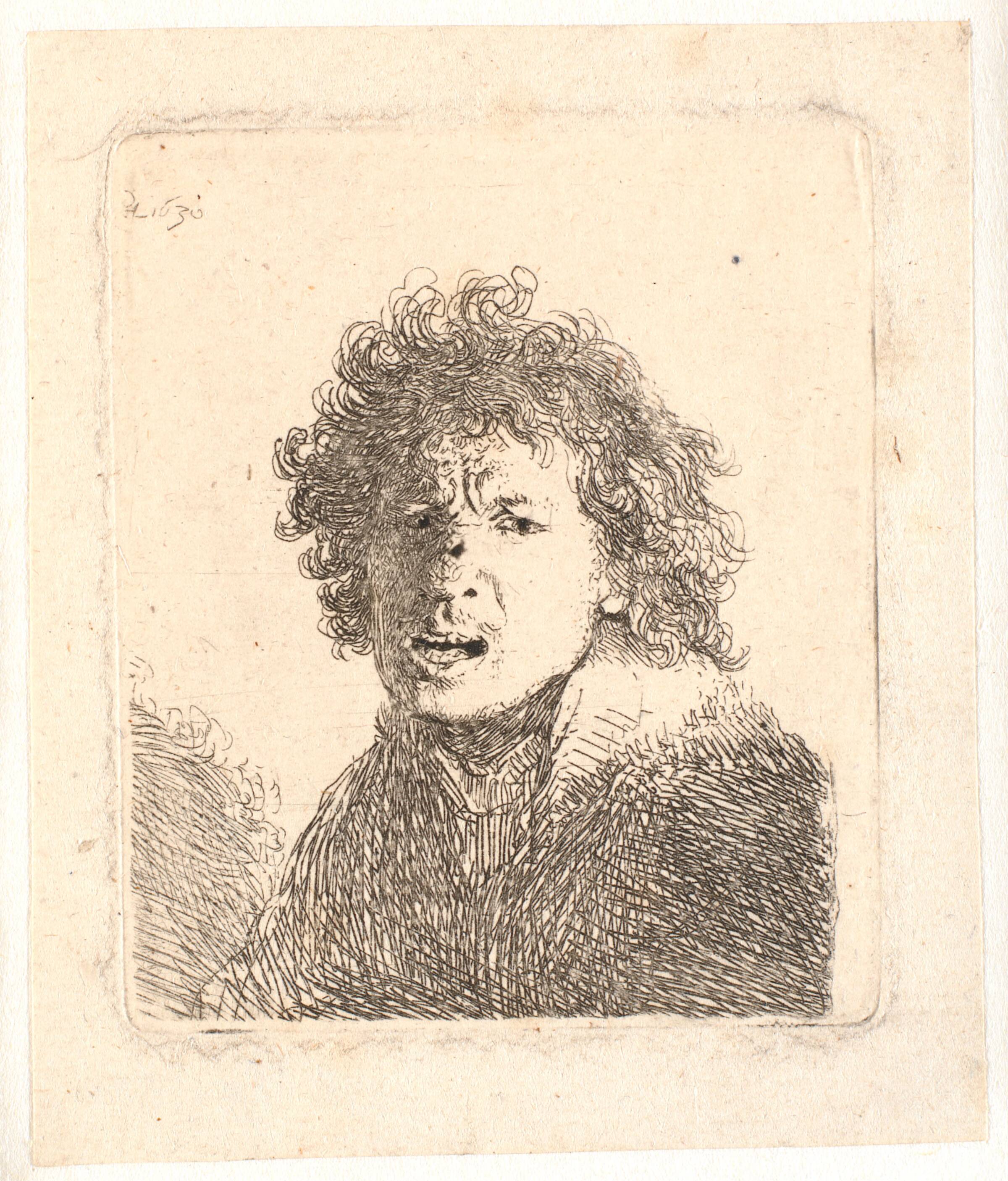 Selvportræt med åben mund, Rembrandt van Rijn, 1630