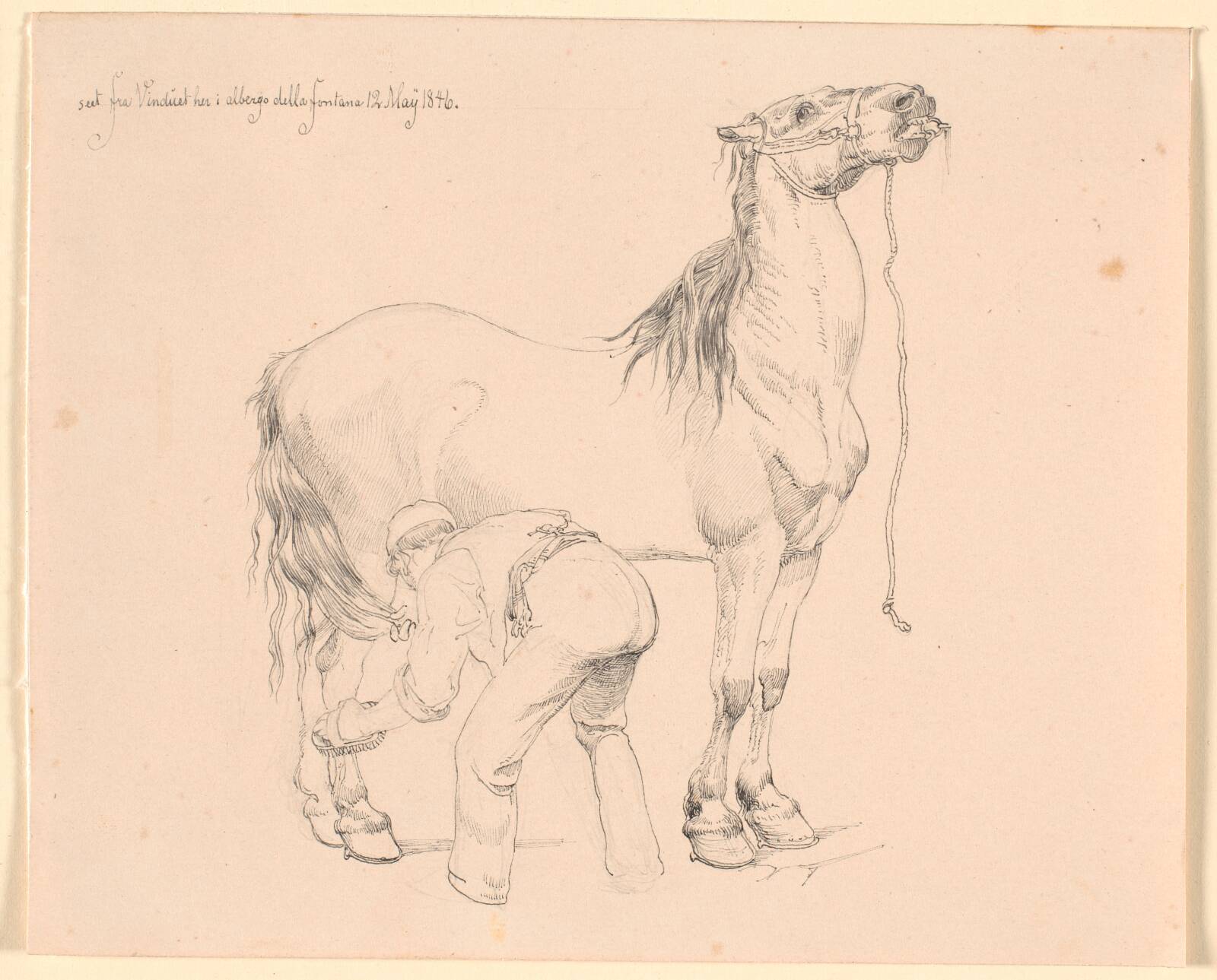En hest strigles, Johan Thomas Lundbye, 1846