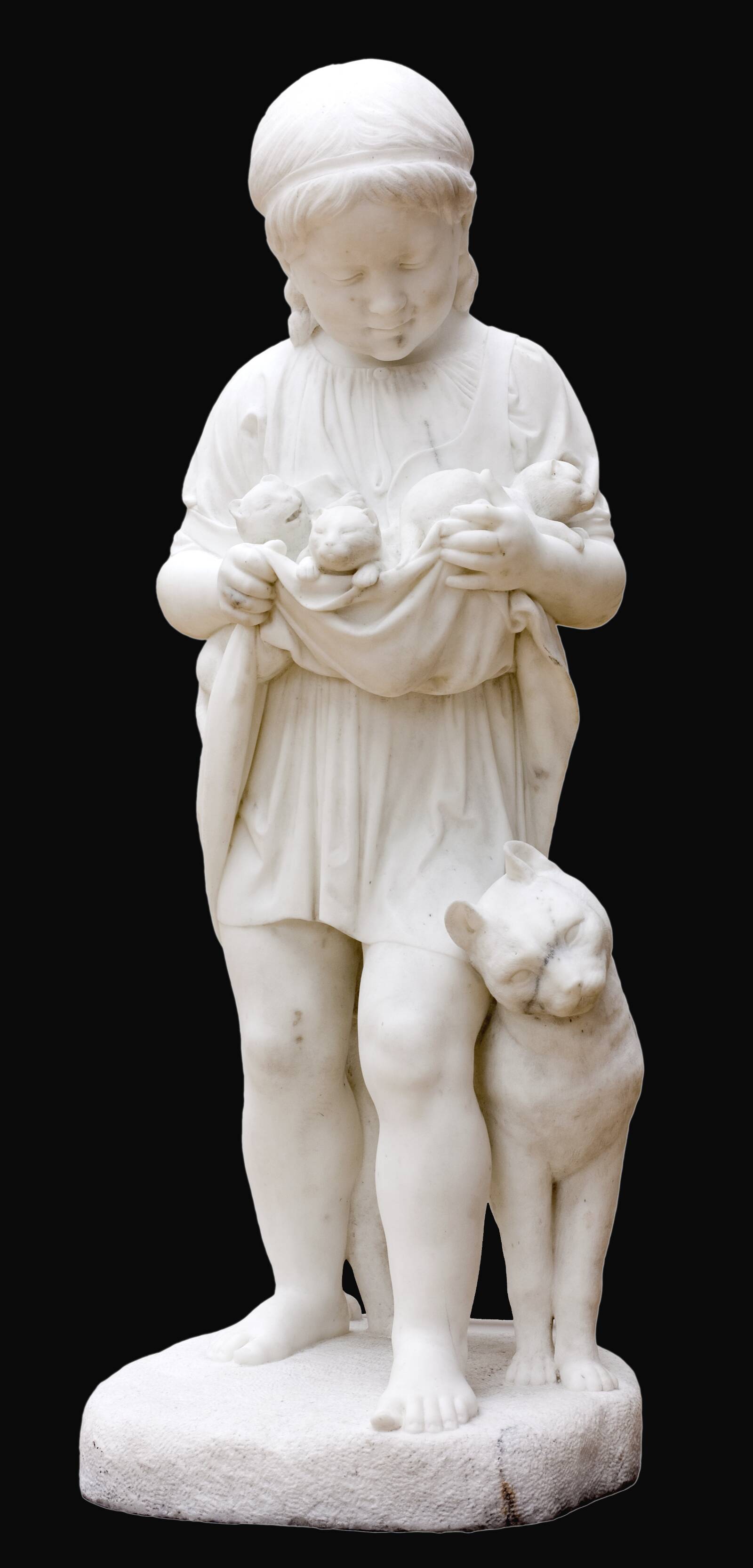 En lille pige med kattekillinger., J.A. Jerichau, 1856