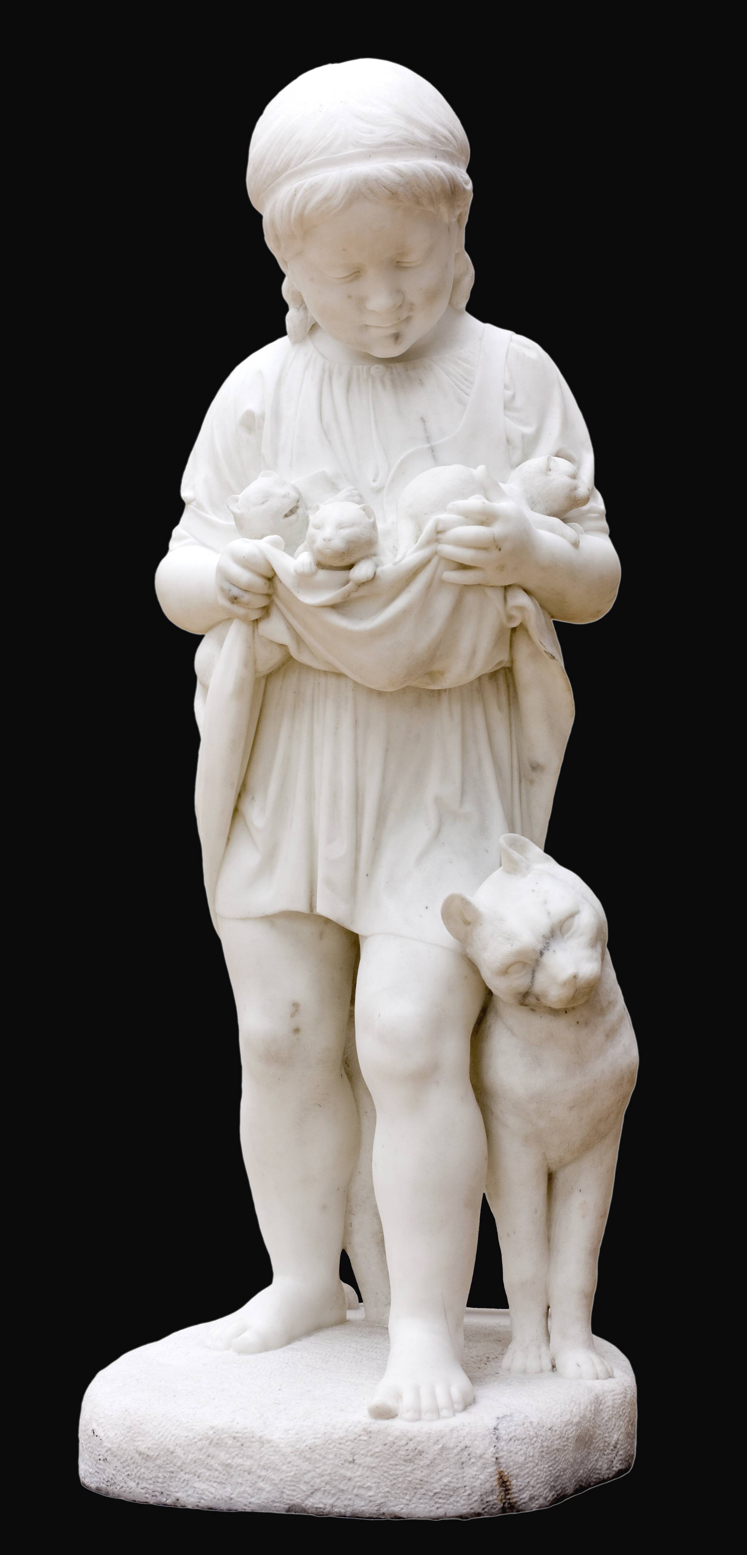 En lille pige med kattekillinger., J.A. Jerichau, 1856