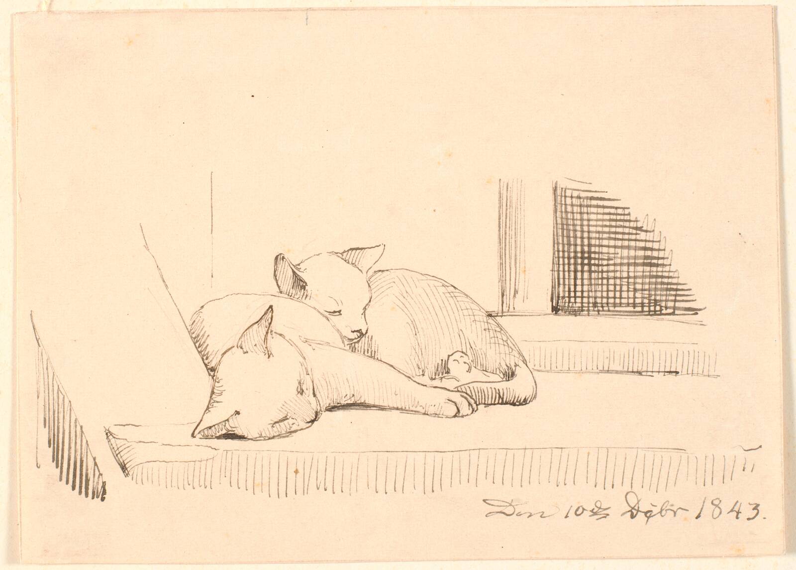 To sovende katte., P.C. Skovgaard, 1843