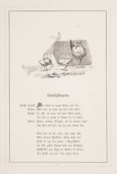Hanekyllingerne. Illustration til H.V. Kaalund, "Fabler for Børn"