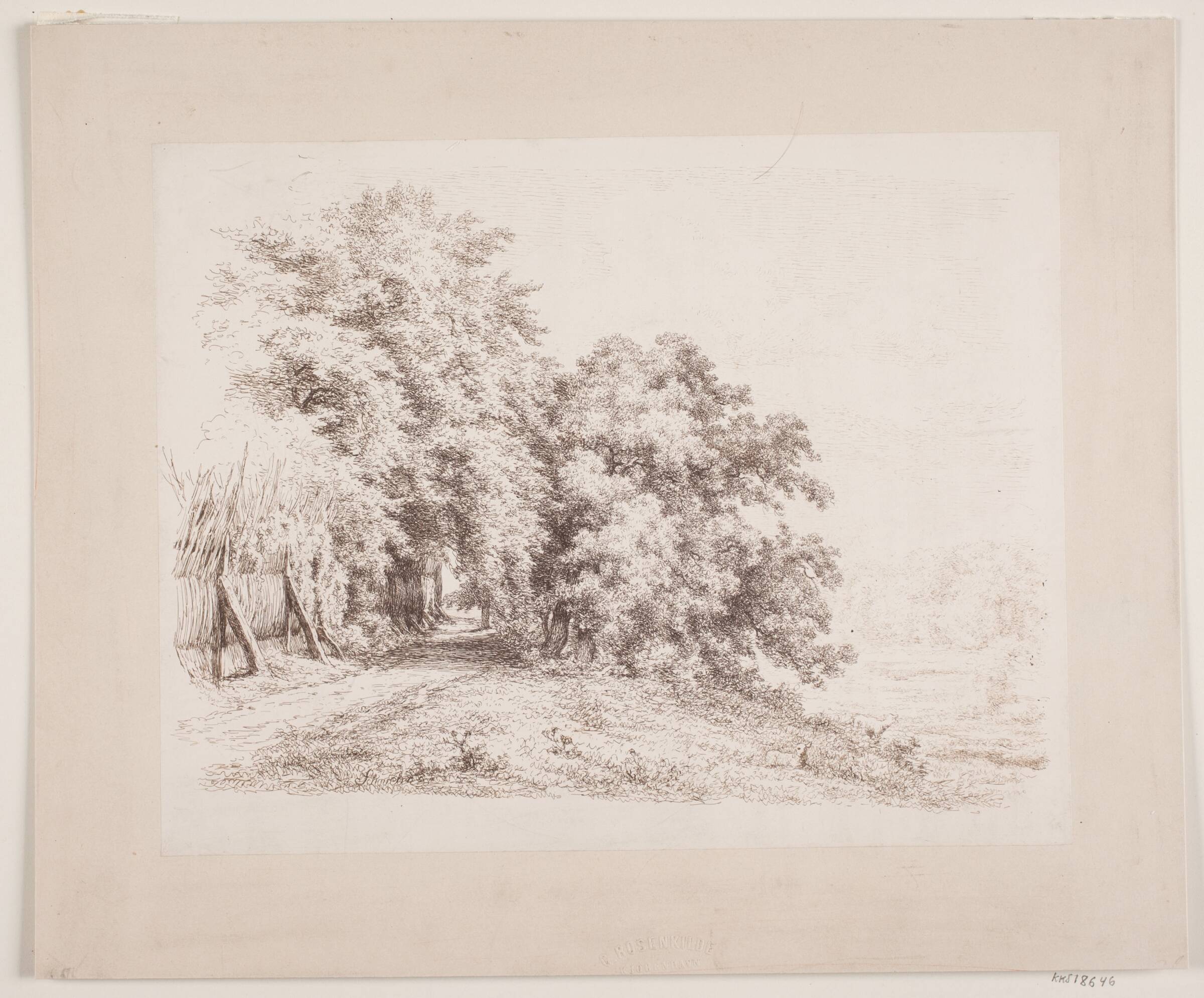 Rishegnet vej forbi træer og enge, Axel Schovelin, 1834-1866